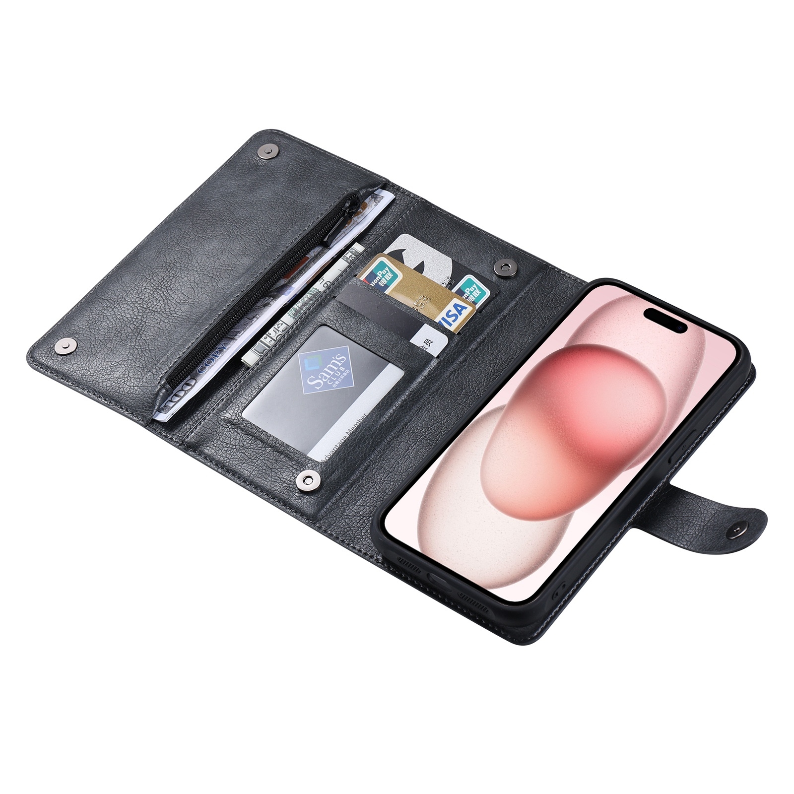 For iPhone 15 ViLi GV Series MagSafe Magnetic Zipper Leather Phone Case(Black) For iPhone 15 ViLi GV Series MagSafe Magnetic Zipper Leather Phone Case(Black)