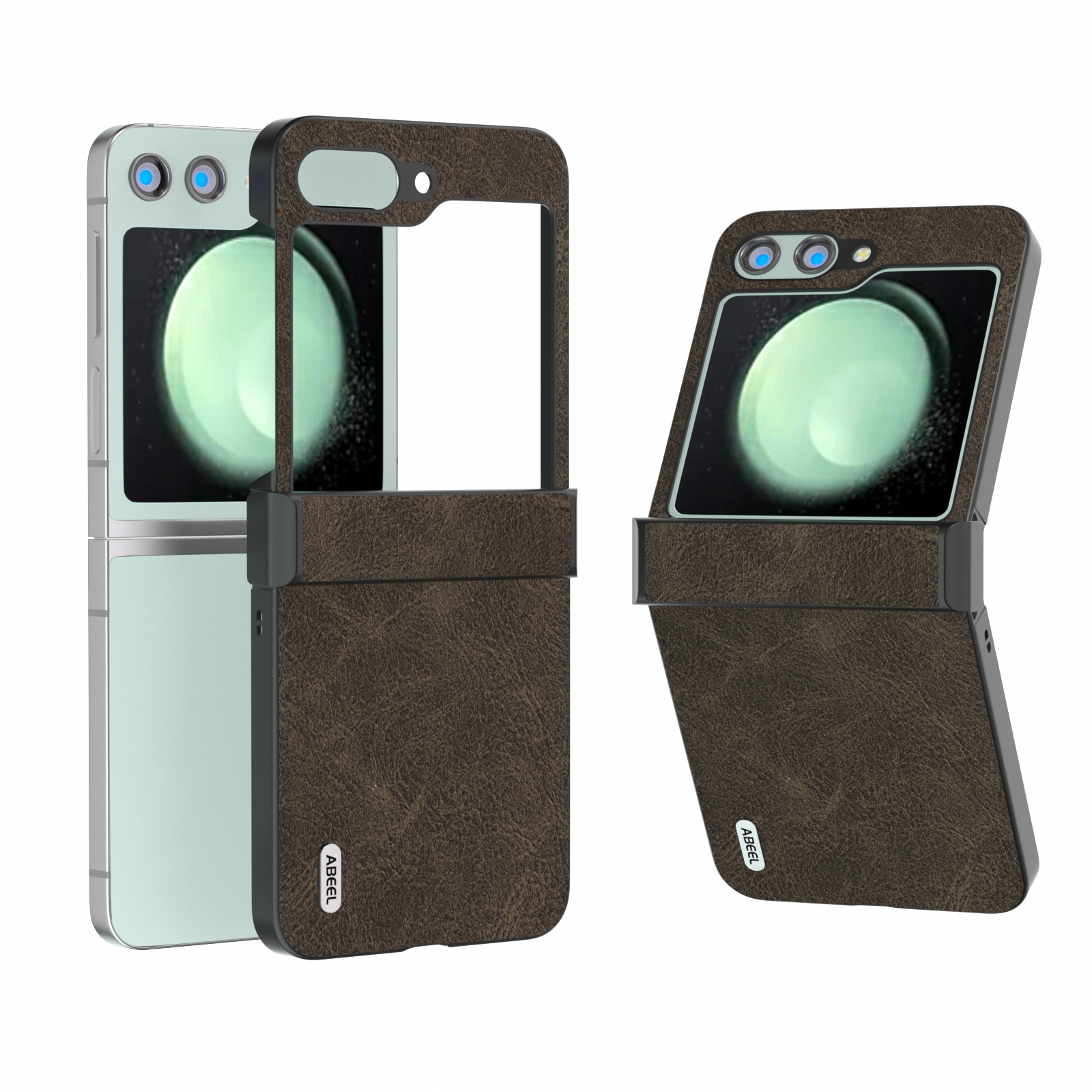 For Samsung Galaxy Z Flip5 ABEEL Hinge Dream Litchi Texture PU Phone Case(Khaki) For Samsung Galaxy Z Flip5 ABEEL Hinge Dream Litchi Texture PU Phone Case(Khaki)