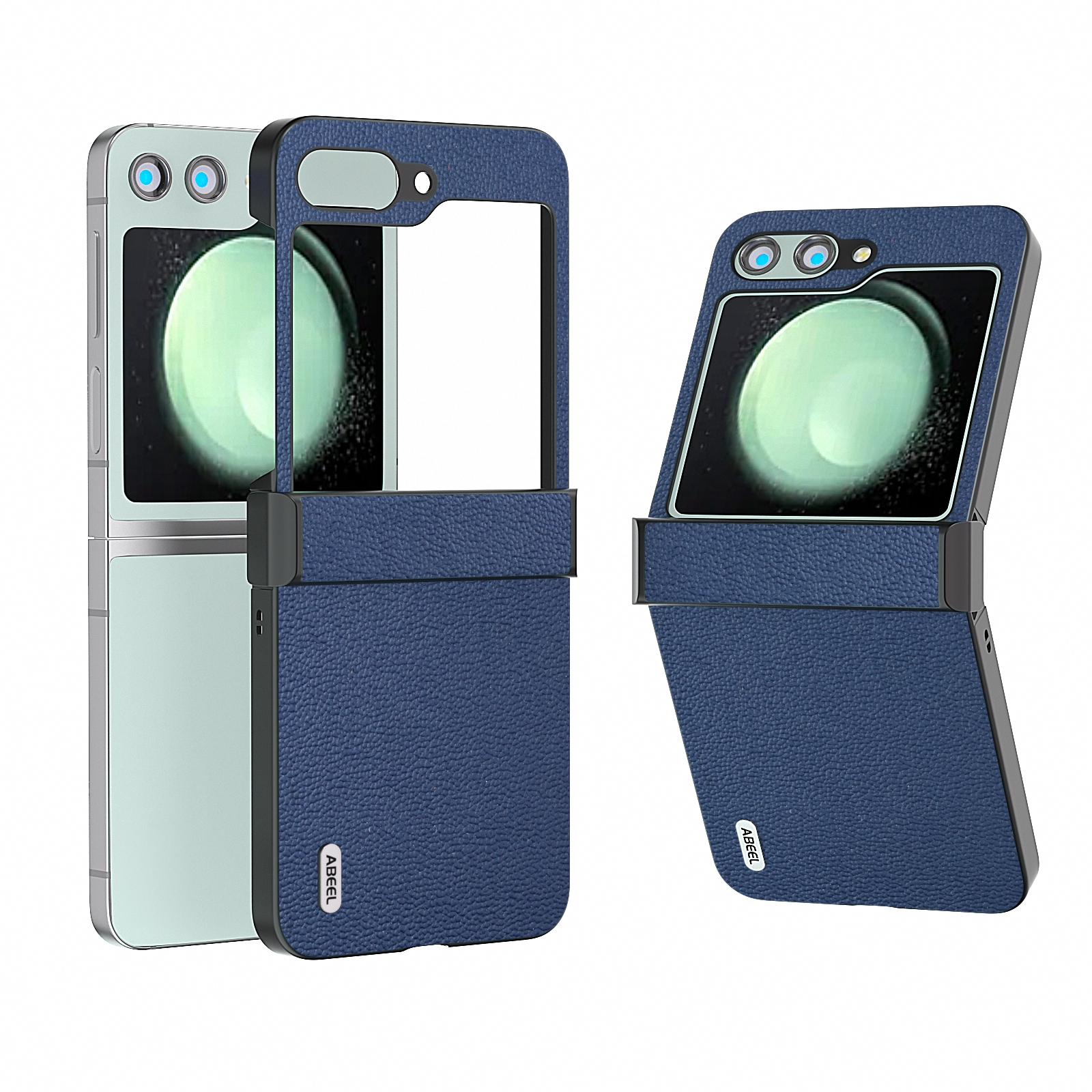 For Samsung Galaxy Z Flip5 ABEEL Hinge Genuine Leather Luolai Series Phone Case(Dark Blue) For Samsung Galaxy Z Flip5 ABEEL Hinge Genuine Leather Luolai Series Phone Case(Dark Blue)