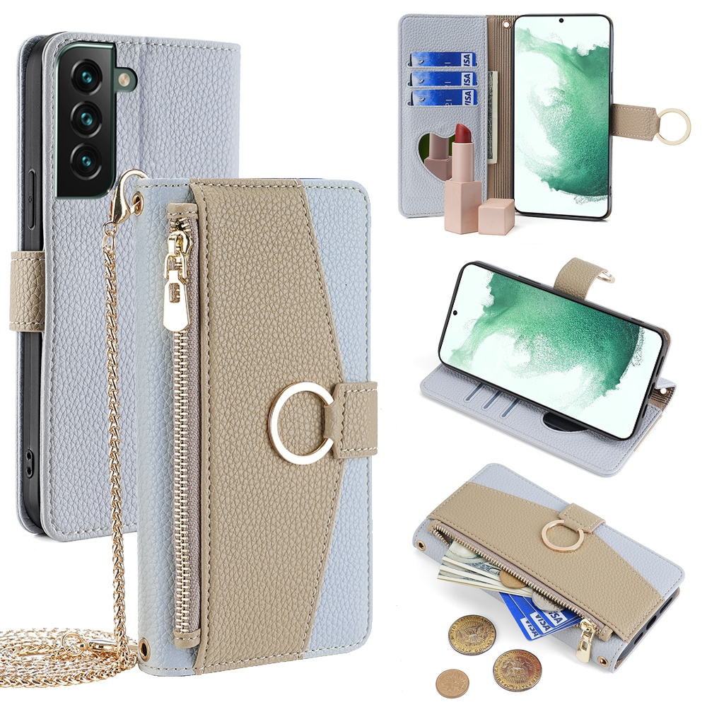 For Samsung Galaxy S22+ 5G Crossbody Litchi Texture Leather Phone Case(Blue) For Samsung Galaxy S22+ 5G Crossbody Litchi Texture Leather Phone Case(Blue)