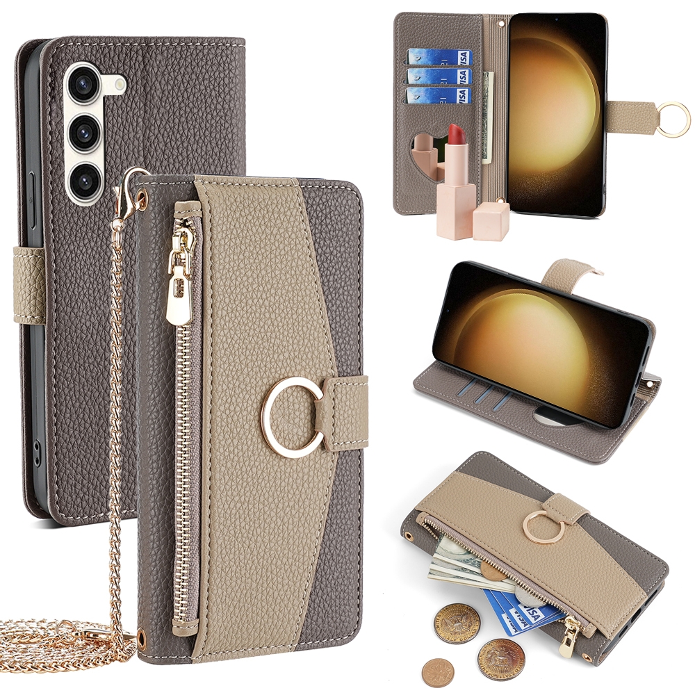 For Samsung Galaxy S23+ 5G Crossbody Litchi Texture Leather Phone Case(Grey) For Samsung Galaxy S23+ 5G Crossbody Litchi Texture Leather Phone Case(Grey)