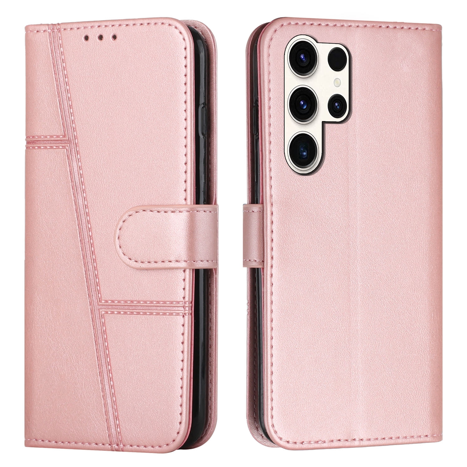 ForSamsung Galaxy S24 Ultra Stitching Calf Texture Buckle Leather Phone Case(Pink) ForSamsung Galaxy S24 Ultra Stitching Calf Texture Buckle Leather Phone Case(Pink)