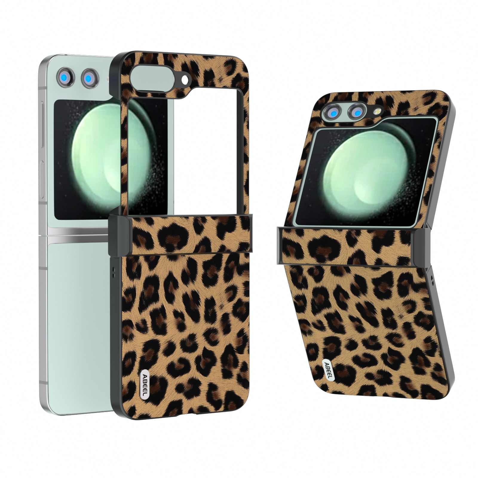 For Samsung Galaxy Z Flip5 ABEEL Hinge Black Edge Leopard Phone Case(Golden) For Samsung Galaxy Z Flip5 ABEEL Hinge Black Edge Leopard Phone Case(Golden)
