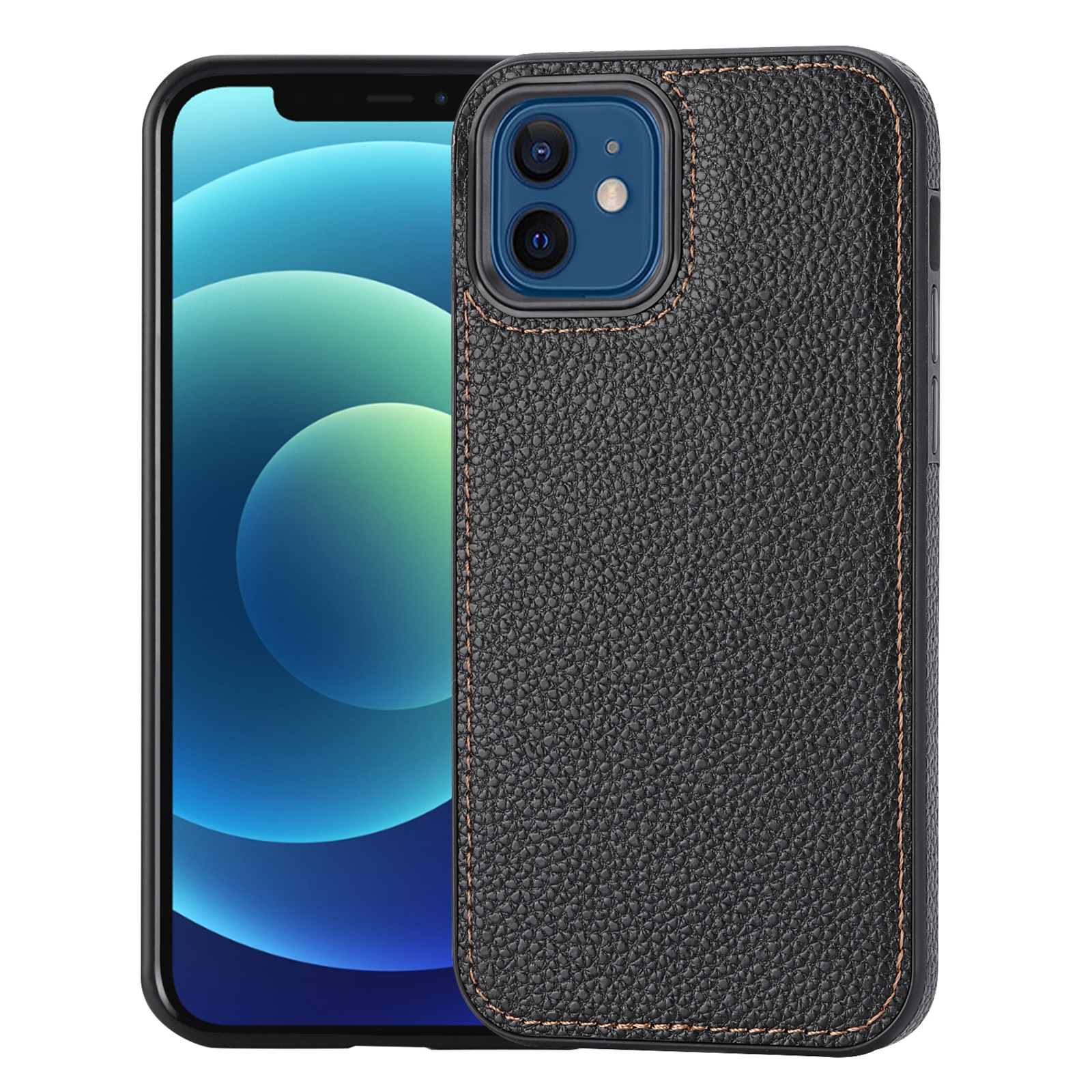 For iPhone 12/12 Pro Litchi Pattern Stitched Side-mounted Phone Case(Black) For iPhone 12/12 Pro Litchi Pattern Stitched Side-mounted Phone Case(Black)