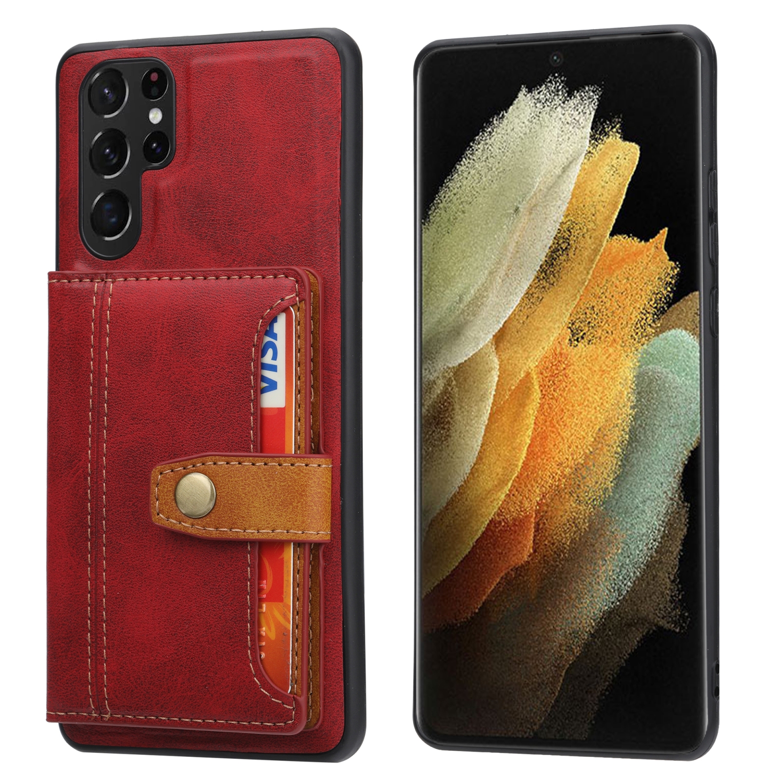 For Samsung Galaxy S24 Ultra 5G Calfskin Card Slot TPU + PU Phone Case(Red) For Samsung Galaxy S24 Ultra 5G Calfskin Card Slot TPU + PU Phone Case(Red)