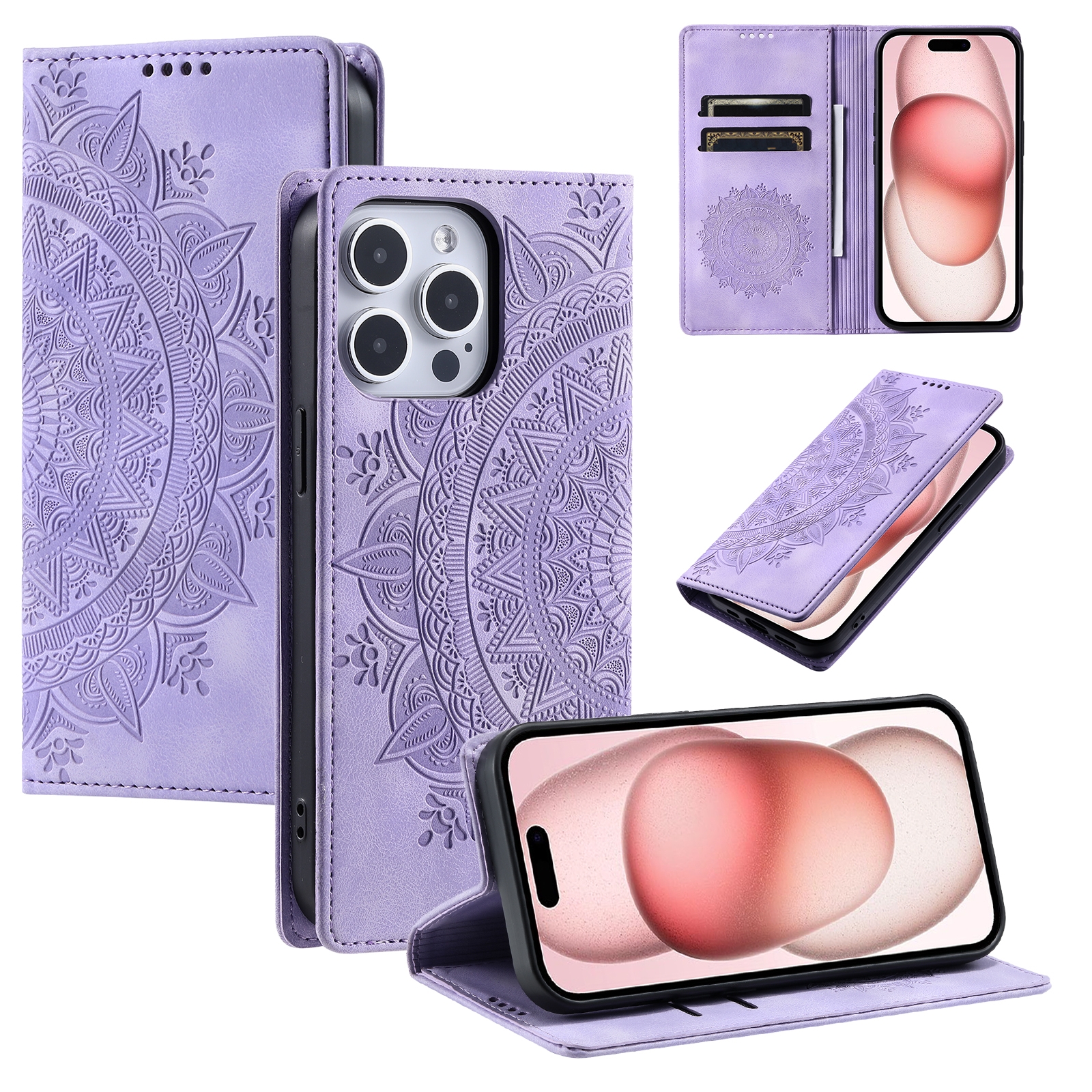 For iPhone 15 Pro Max Totem Embossed Magnetic Leather Phone Case(Purple) For iPhone 15 Pro Max Totem Embossed Magnetic Leather Phone Case(Purple)