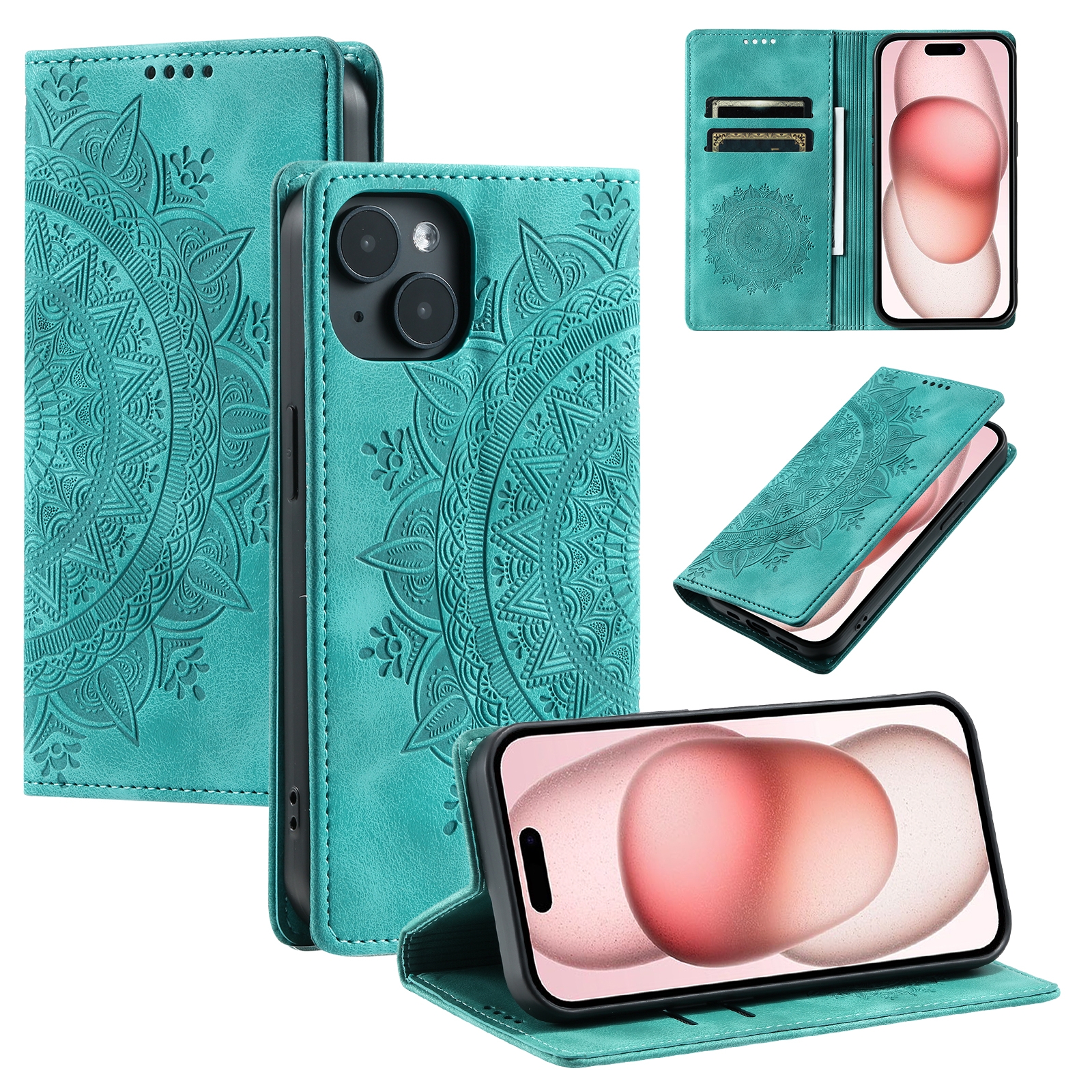 For iPhone 14 Totem Embossed Magnetic Leather Phone Case(Green) For iPhone 14 Totem Embossed Magnetic Leather Phone Case(Green)