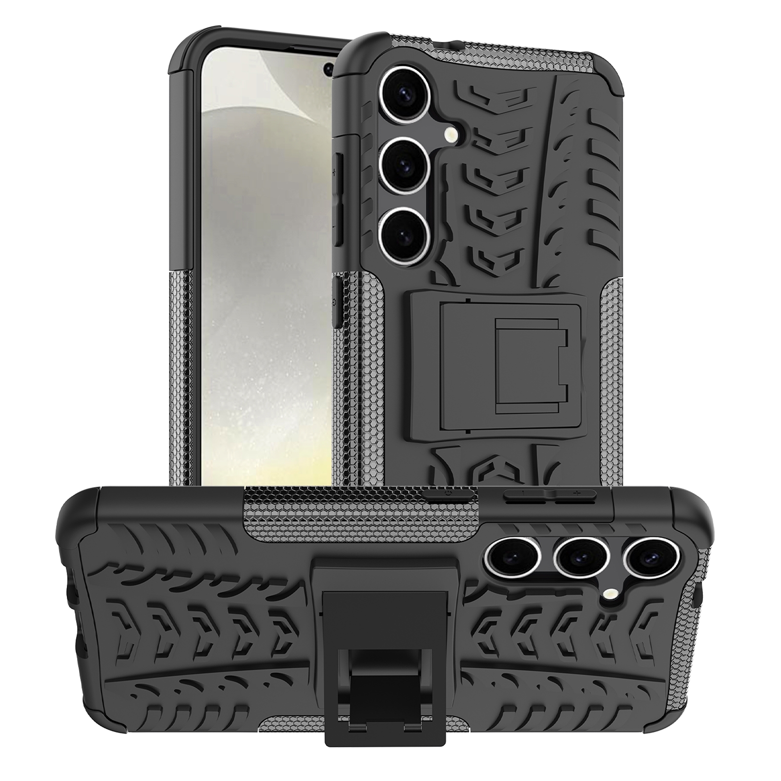 For Samsung Galaxy S24+ Tire Texture TPU + PC Phone Case with Holder(Black) For Samsung Galaxy S24+ Tire Texture TPU + PC Phone Case with Holder(Black)