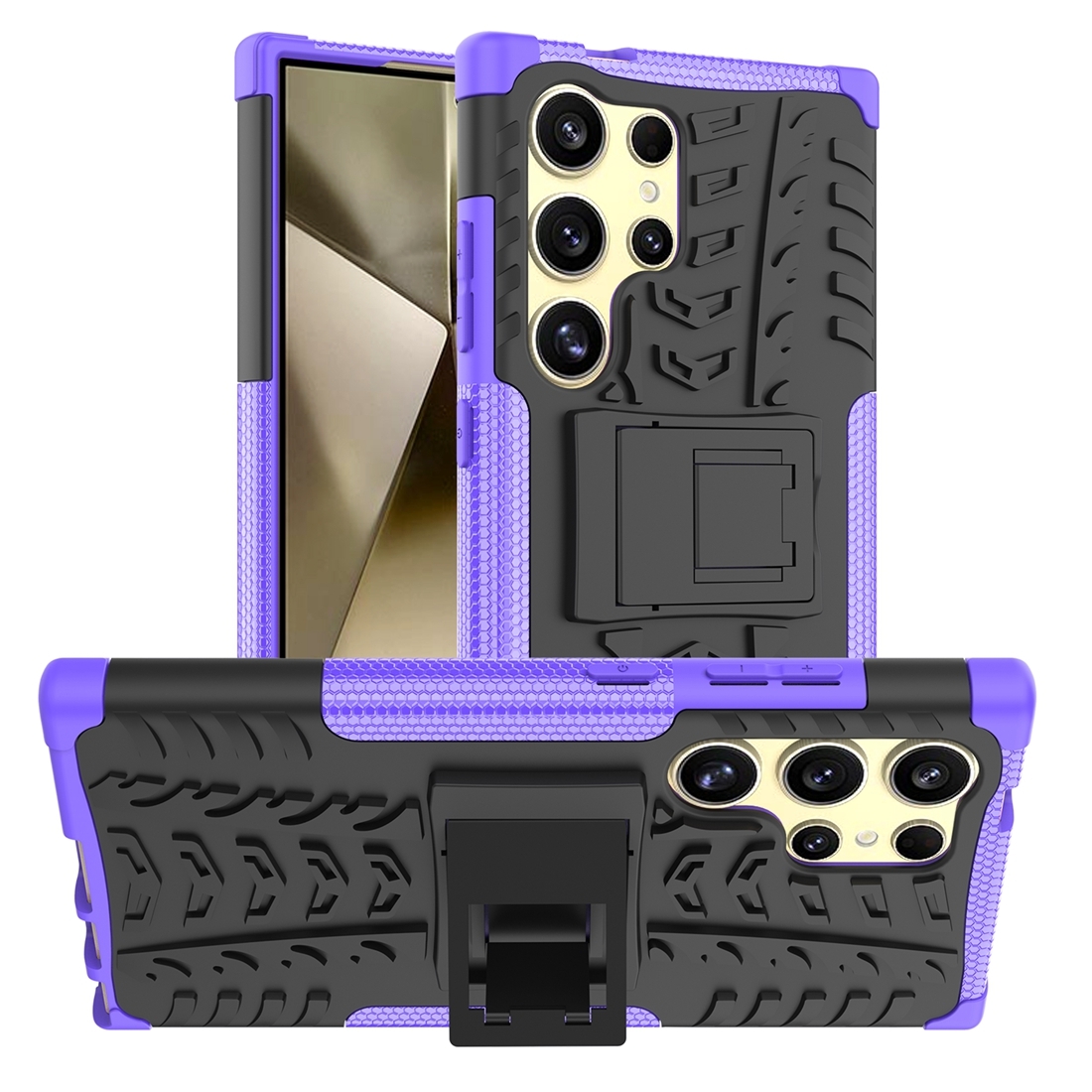 For Samsung Galaxy S24 Ultra 5G Tire Texture TPU + PC Phone Case with Holder(Purple) For Samsung Galaxy S24 Ultra 5G Tire Texture TPU + PC Phone Case with Holder(Purple)