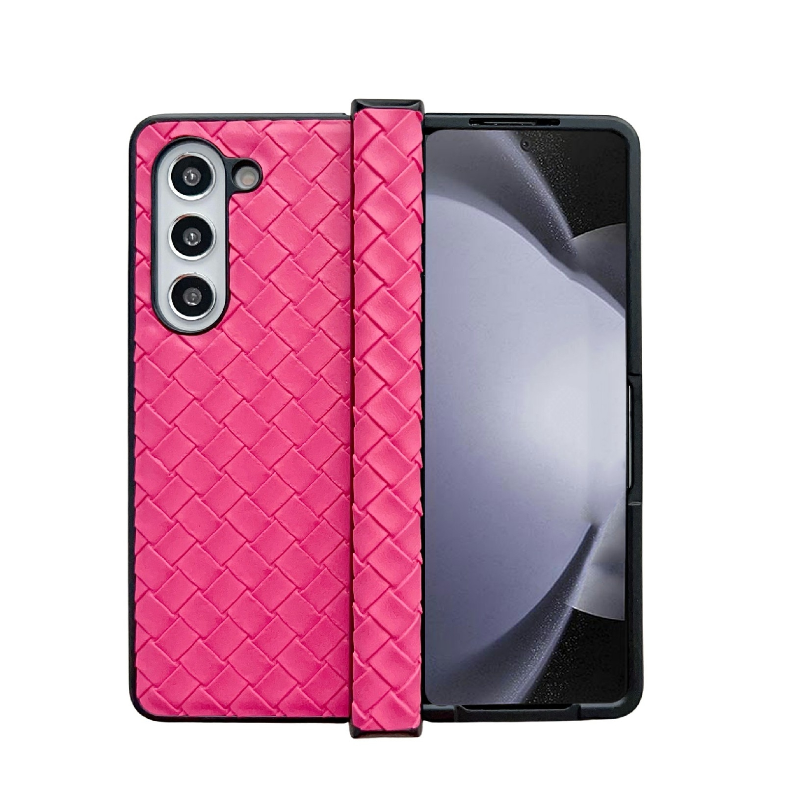 For Samsung Galaxy Z Fold5 Three-piece Set Woven Texture Folding PU Phone Case(Rose Red) For Samsung Galaxy Z Fold5 Three-piece Set Woven Texture Folding PU Phone Case(Rose Red)