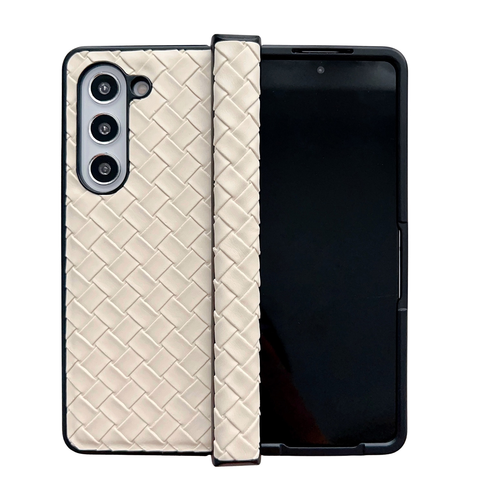 For Samsung Galaxy Z Fold Special Three-piece Set Woven Texture Folding PU Phone Case(Gold)