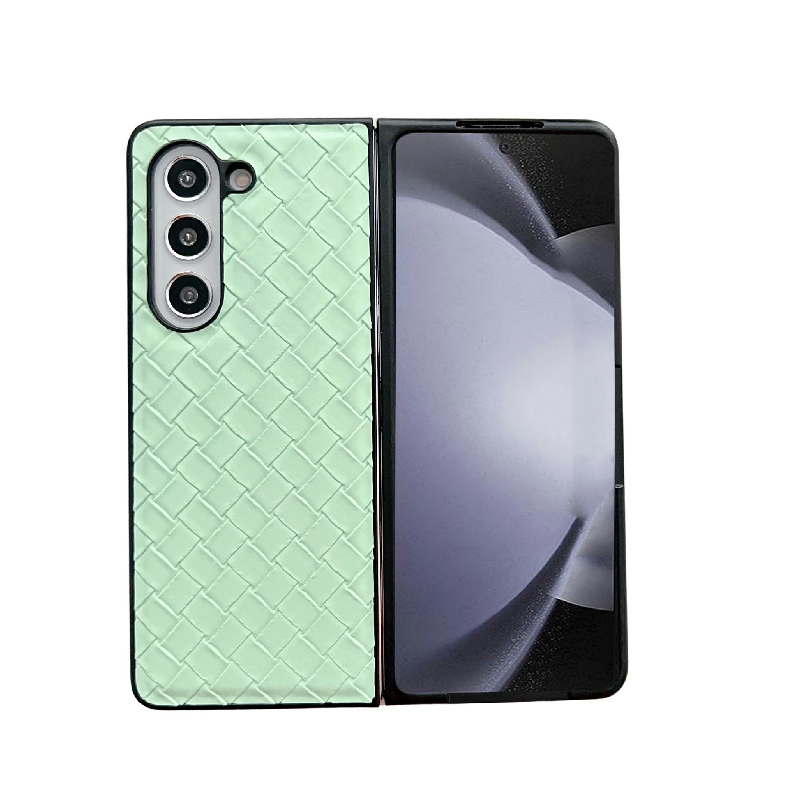 For Samsung Galaxy Z Fold5 Woven Texture Folding PU Phone Case(Green) For Samsung Galaxy Z Fold5 Woven Texture Folding PU Phone Case(Green)