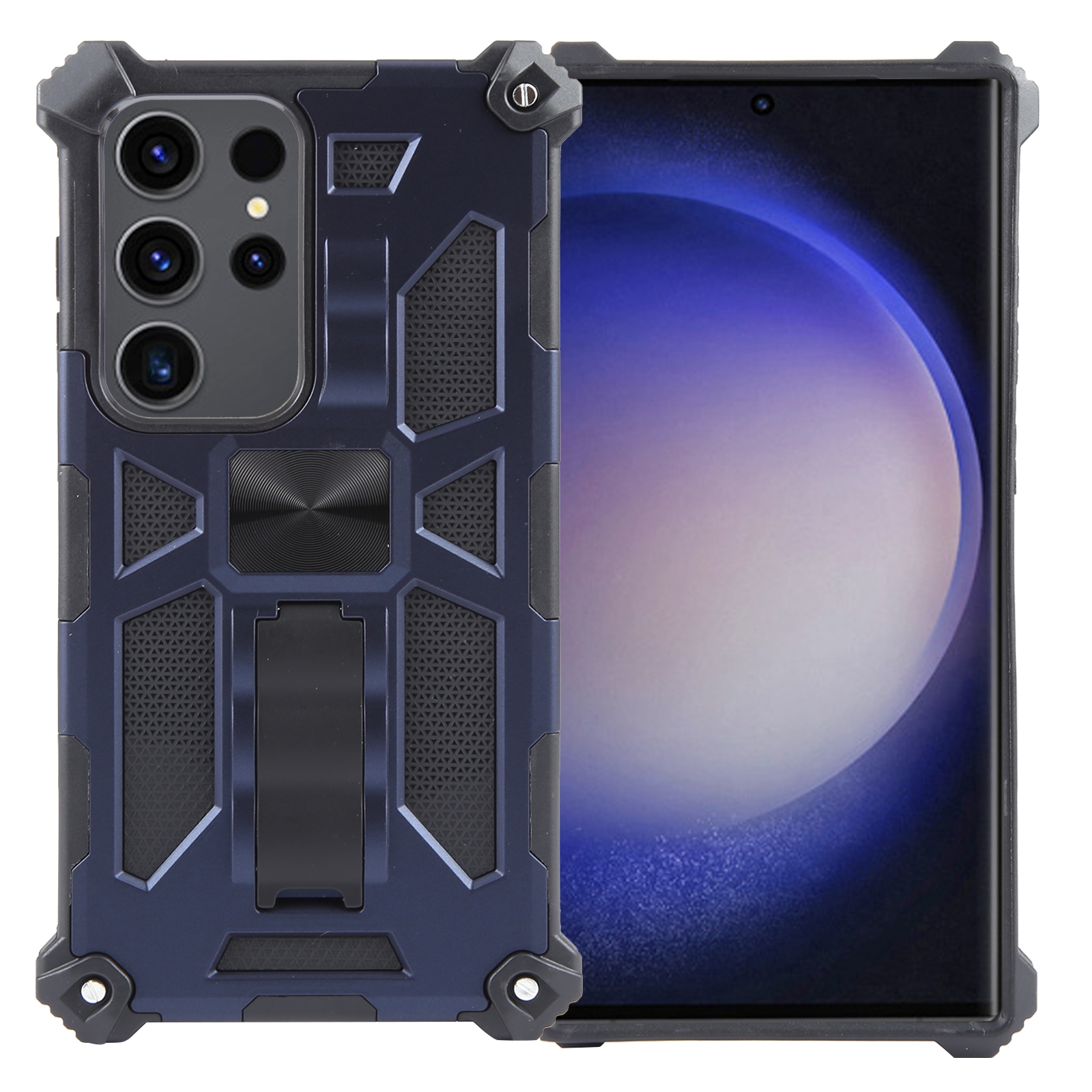 For Samsung Galaxy S24 Ultra 5G Armor Shockproof TPU + PC Magnetic Phone Case with Holder(Blue) For Samsung Galaxy S24 Ultra 5G Armor Shockproof TPU + PC Magnetic Phone Case with Holder(Blue)