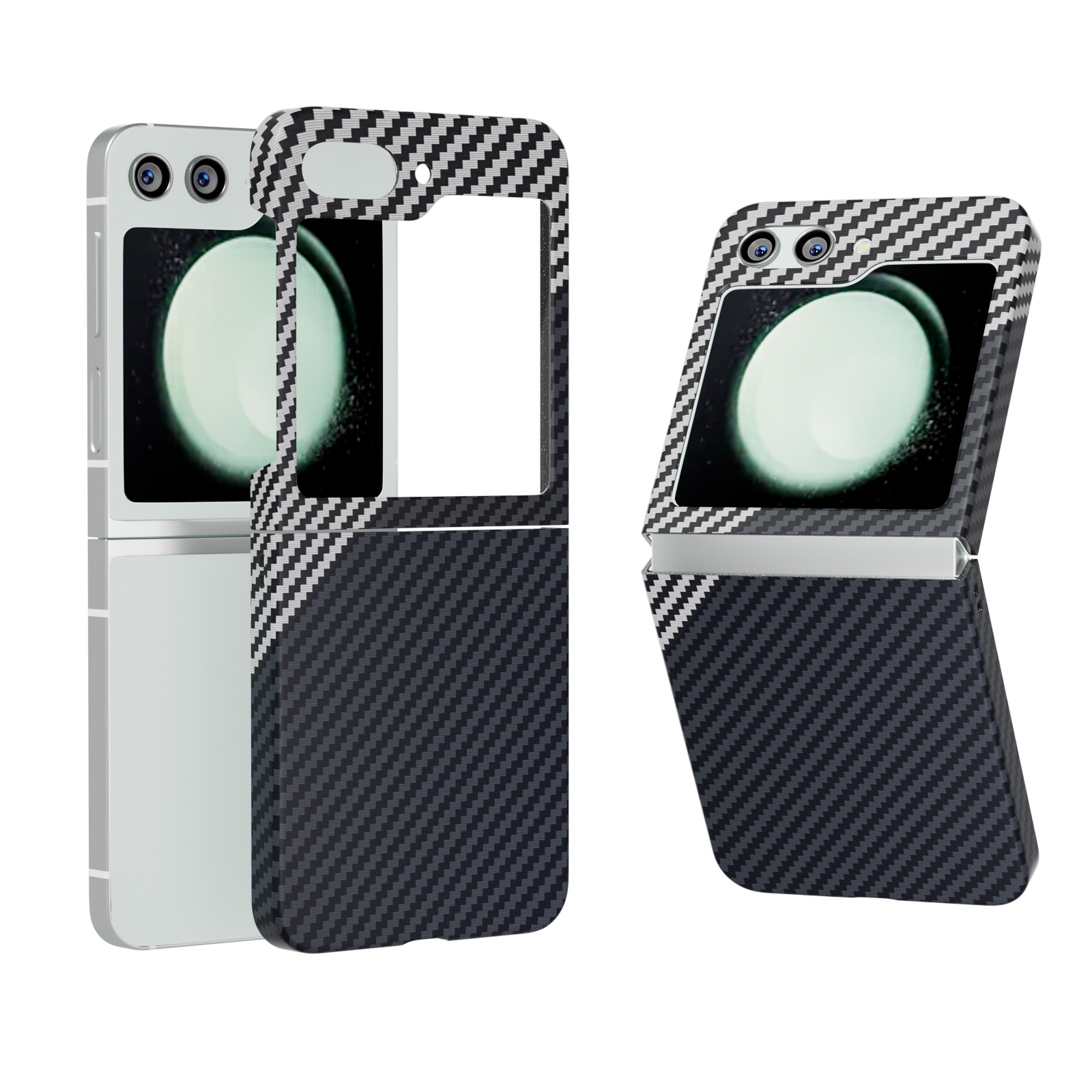 For Samsung Galaxy Z Flip5 All-inclusive Decal Carbon Fiber Texture Protective Phone Case(Gray White) For Samsung Galaxy Z Flip5 All-inclusive Decal Carbon Fiber Texture Protective Phone Case(Gray White)