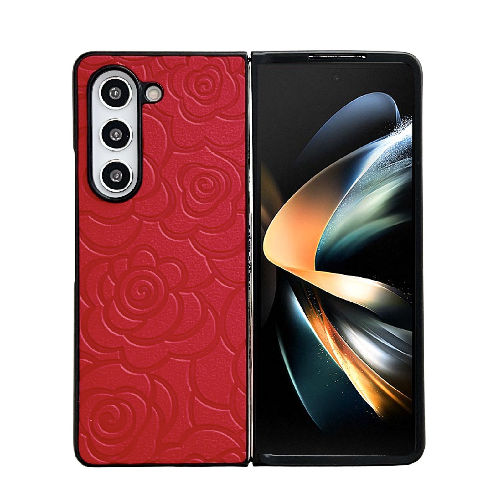 For Samsung Galaxy Z Fold5 Impression Flower Pattern Protective Phone Case(Red) For Samsung Galaxy Z Fold5 Impression Flower Pattern Protective Phone Case(Red)