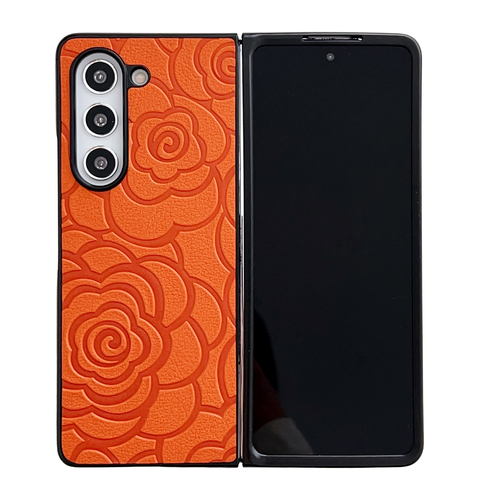 For Samsung Galaxy Z Fold Special Impression Flower Pattern Protective Phone Case(Orange)