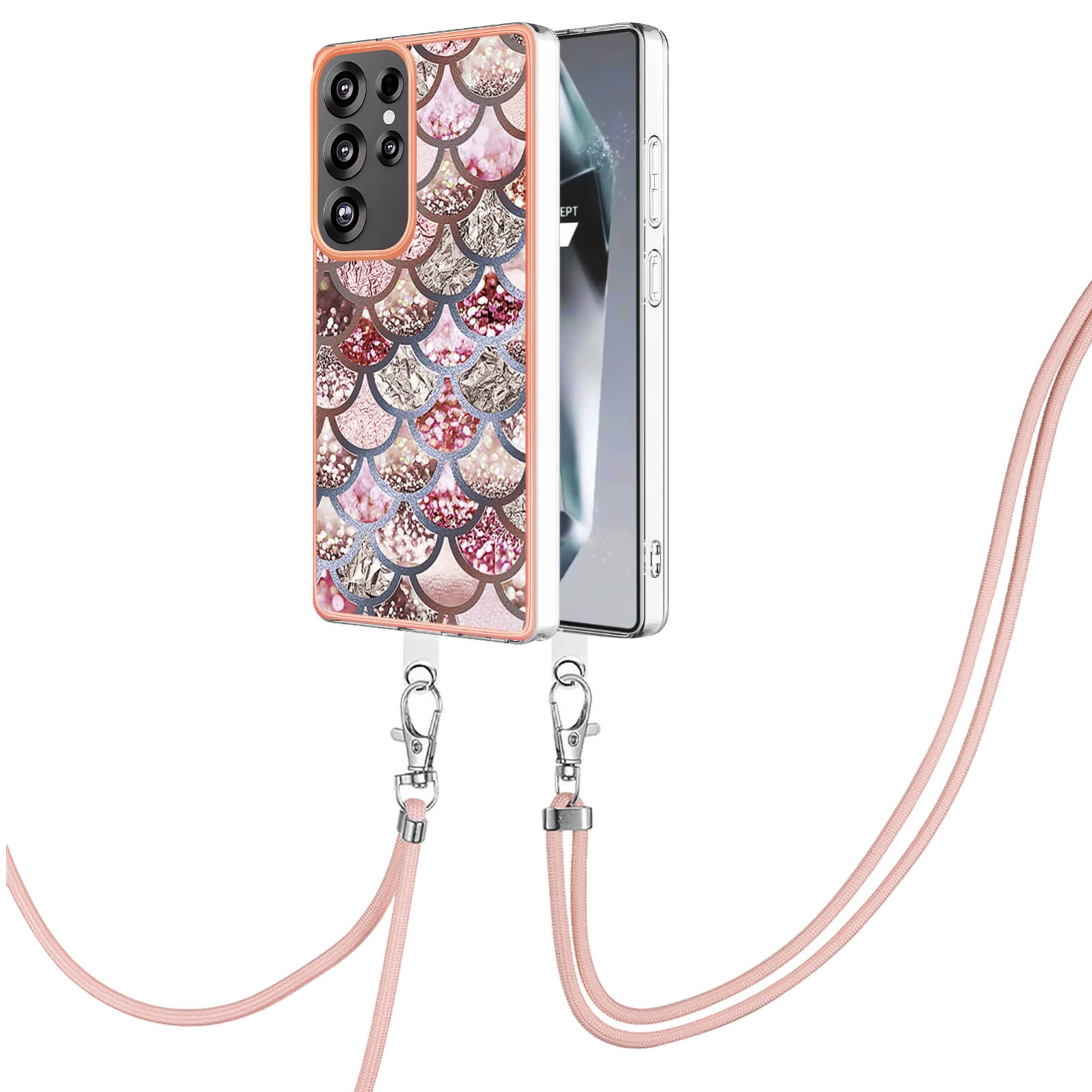 For Samsung Galaxy S25 Ultra 5G Electroplating Pattern IMD TPU Shockproof Case with Neck Lanyard(Pink Scales) For Samsung Galaxy S25 Ultra 5G Electroplating Pattern IMD TPU Shockproof Case with Neck Lanyard(Pink Scales)