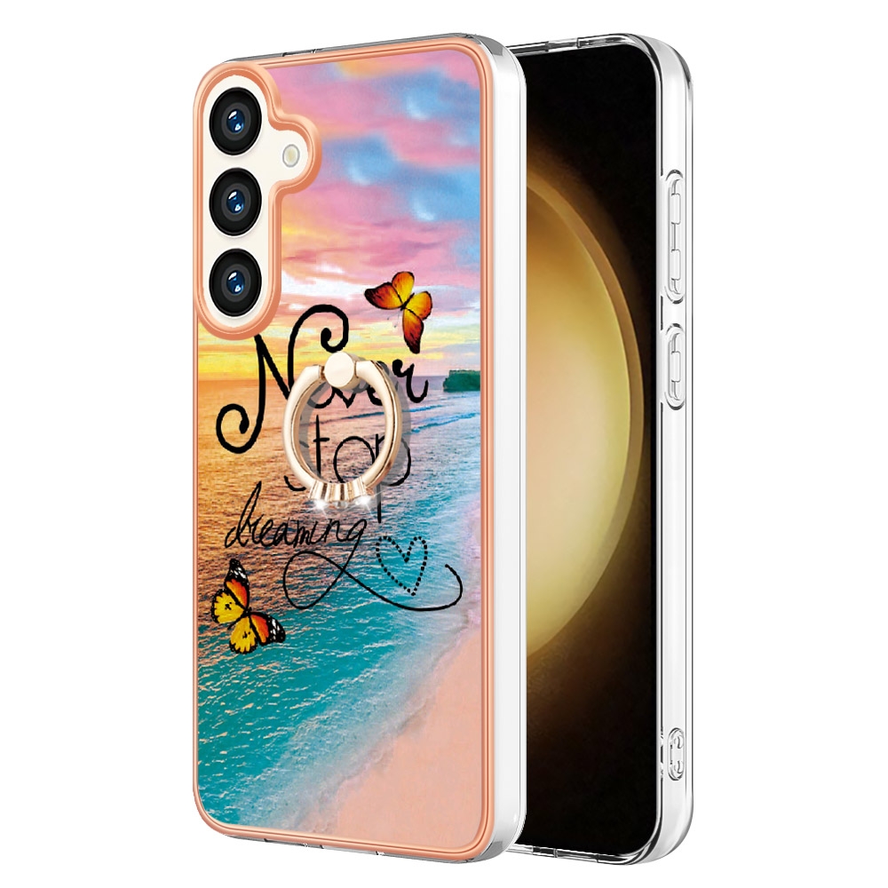 For Samsung Galaxy S24+ 5G Electroplating Pattern IMD TPU Shockproof Case with Rhinestone Ring Holder(Dream Chasing Butterfly)
