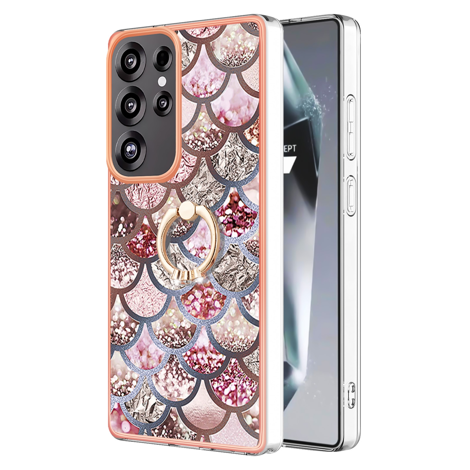For Samsung Galaxy S25 Ultra 5G Electroplating Pattern IMD TPU Shockproof Case with Rhinestone Ring Holder(Pink Scales) For Samsung Galaxy S25 Ultra 5G Electroplating Pattern IMD TPU Shockproof Case with Rhinestone Ring Holder(Pink Scales)