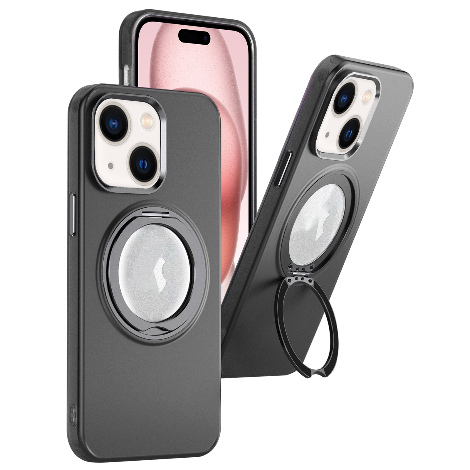For iPhone 15 360 Rotate Ring Holder MagSafe PC Phone Case(Black) For iPhone 15 360 Rotate Ring Holder MagSafe PC Phone Case(Black)