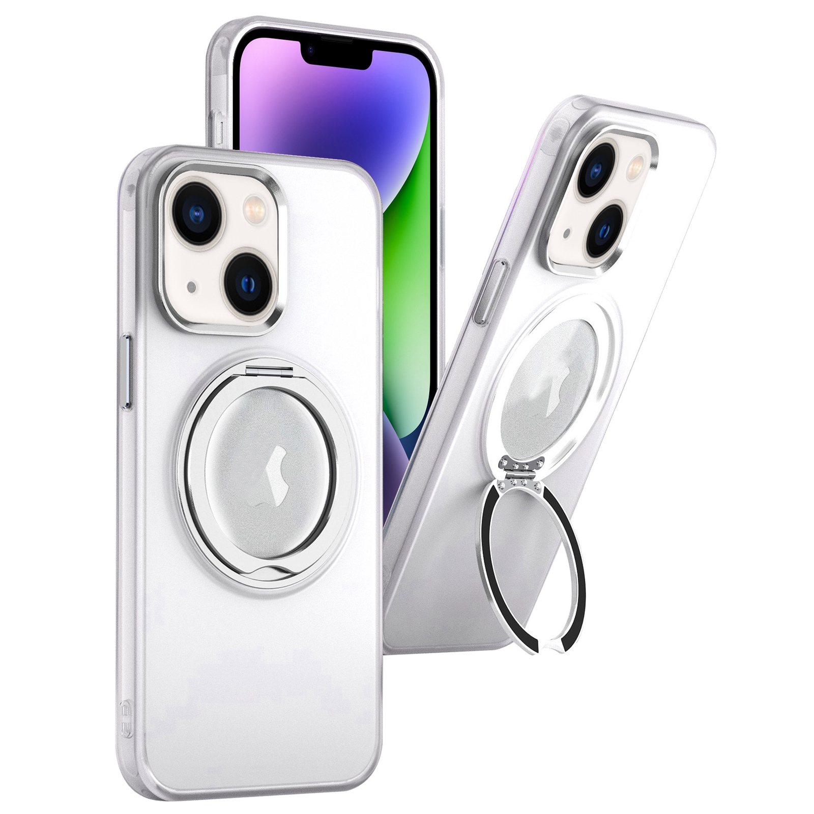 For iPhone 14 Plus 360 Rotate Ring Holder MagSafe PC Phone Case(White) For iPhone 14 Plus 360 Rotate Ring Holder MagSafe PC Phone Case(White)