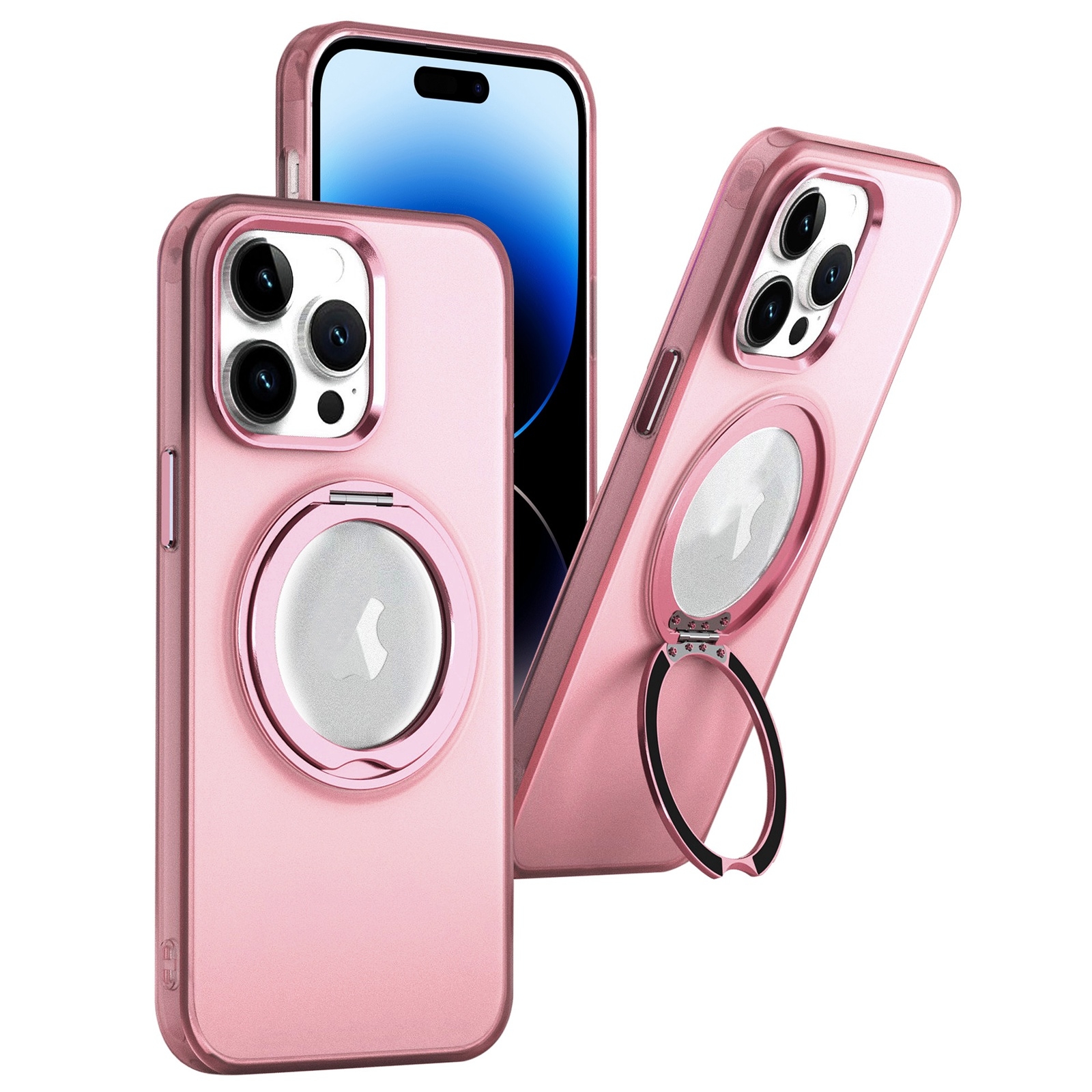 For iPhone 14 Pro 360 Rotate Ring Holder MagSafe PC Phone Case(Pink) For iPhone 14 Pro 360 Rotate Ring Holder MagSafe PC Phone Case(Pink)