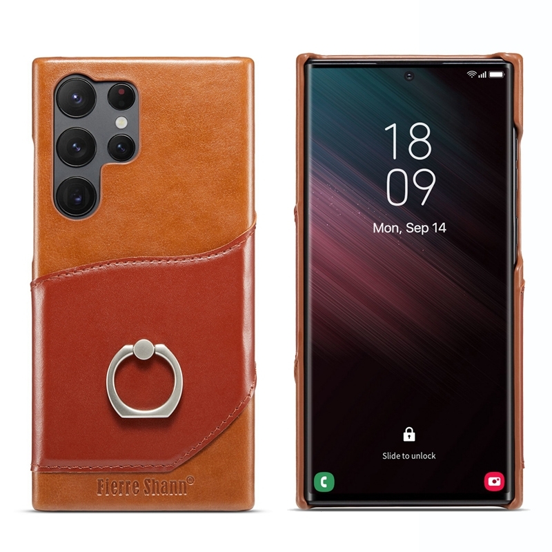 For Samsung Galaxy S24 Ultra 5G Fierre Shann Oil Wax Texture Genuine Leather Back Phone Case(Brown) For Samsung Galaxy S24 Ultra 5G Fierre Shann Oil Wax Texture Genuine Leather Back Phone Case(Brown)