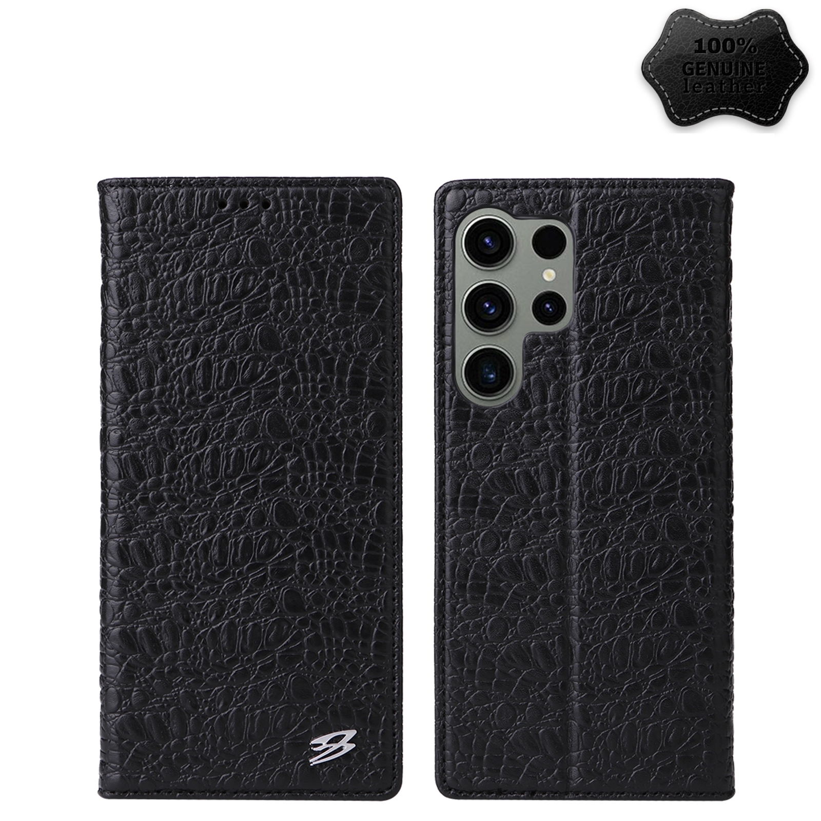 For Samsung Galaxy S24 Ultra 5G Fierre Shann Crocodile Texture Magnetic Genuine Leather Phone Case(Black) For Samsung Galaxy S24 Ultra 5G Fierre Shann Crocodile Texture Magnetic Genuine Leather Phone Case(Black)
