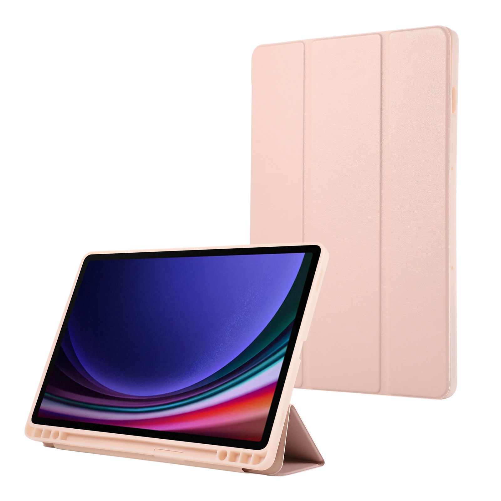 For Samsung Galaxy Tab S9 3-Fold Pure Color TPU Leather Tablet Case with Pen Slot(Pink) For Samsung Galaxy Tab S9 3-Fold Pure Color TPU Leather Tablet Case with Pen Slot(Pink)