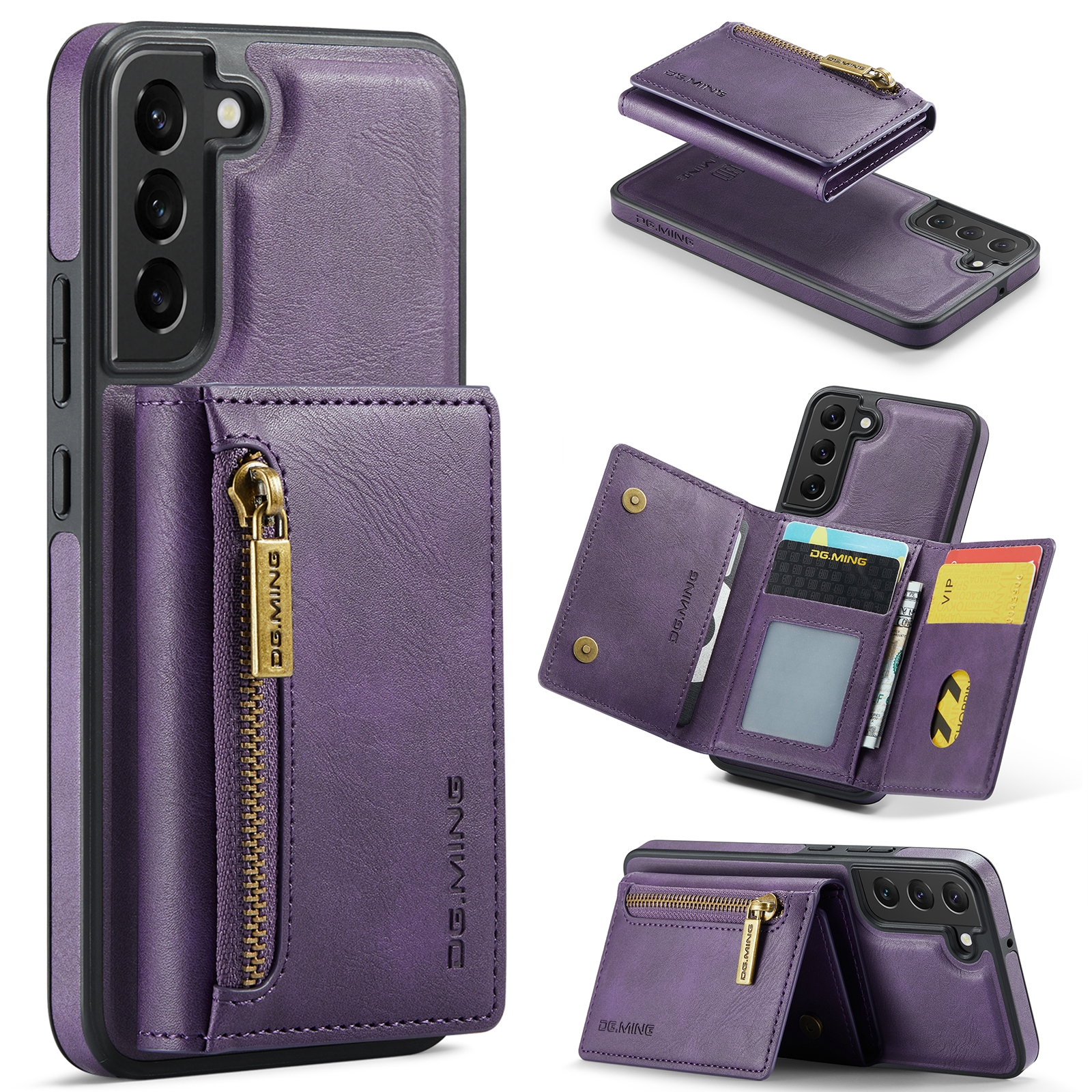 For Samsung Galaxy S22+ DG.MING M5 Series Zip RFID Multi Card Detachable Leather Phone Case(Purple) For Samsung Galaxy S22+ DG.MING M5 Series Zip RFID Multi Card Detachable Leather Phone Case(Purple)