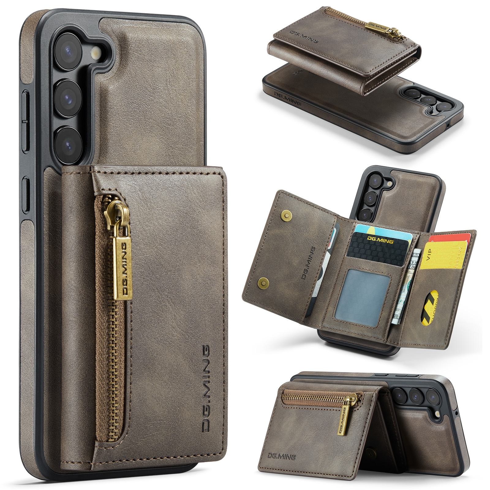 For Samsung Galaxy S23+ DG.MING M5 Series Zip RFID Multi Card Detachable Leather Phone Case(Coffee) For Samsung Galaxy S23+ DG.MING M5 Series Zip RFID Multi Card Detachable Leather Phone Case(Coffee)