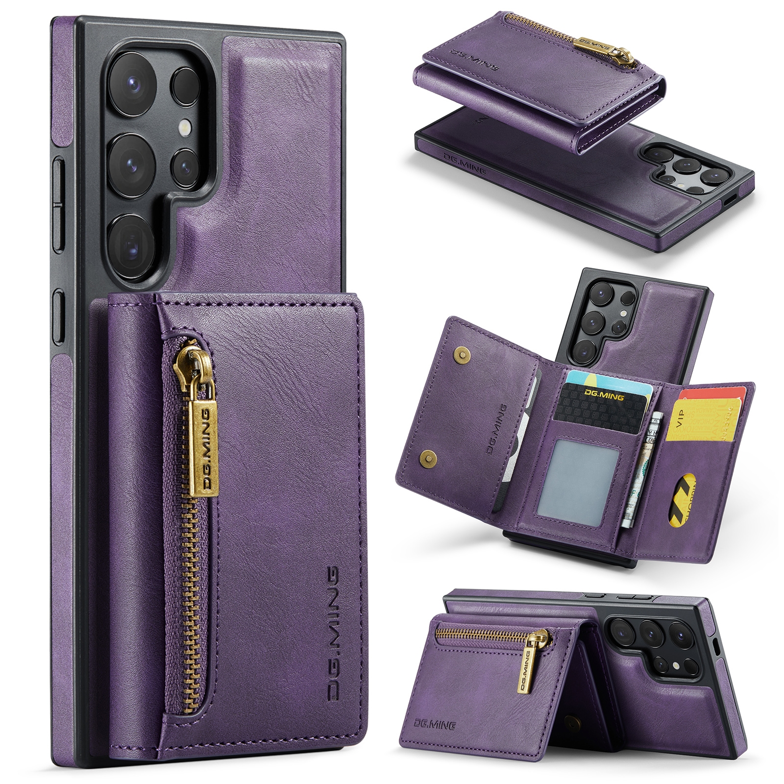For Samsung Galaxy S24 Ultra 5G DG.MING M5 Series Zip RFID Multi Card Detachable Leather Phone Case(Purple) For Samsung Galaxy S24 Ultra 5G DG.MING M5 Series Zip RFID Multi Card Detachable Leather Phone Case(Purple)
