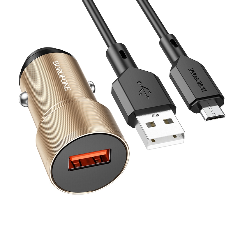 BOROFONE BZ19A Wisdom QC3.0 USB Port Fast Charging Car Charger with USB to Micro USB Cable(Gold) BOROFONE BZ19A Wisdom QC3.0 USB Port Fast Charging Car Charger with USB to Micro USB Cable(Gold)