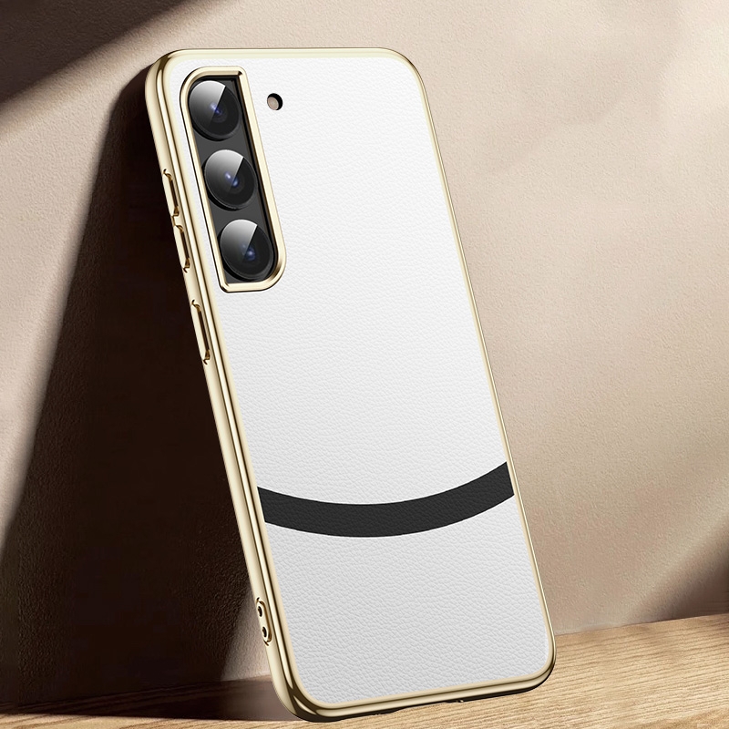 For Samsung Galaxy S23+ 5G Gilt Leather Electroplated Phone Case(White) For Samsung Galaxy S23+ 5G Gilt Leather Electroplated Phone Case(White)
