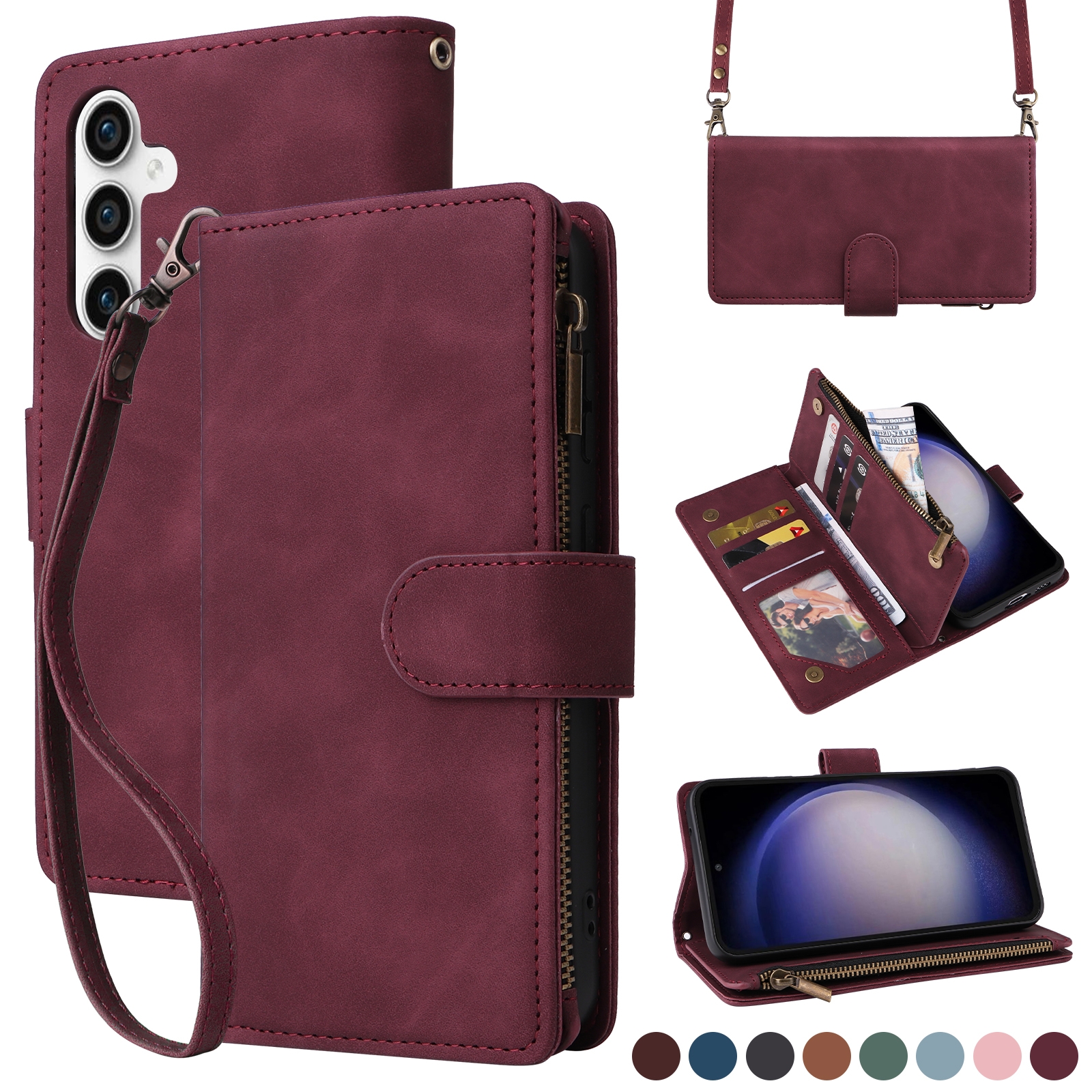 For Samsung Galaxy S23 FE 5G Crossbody Multi-card Slot Wallet Zipper Leather Phone Case(Wine Red) For Samsung Galaxy S23 FE 5G Crossbody Multi-card Slot Wallet Zipper Leather Phone Case(Wine Red)