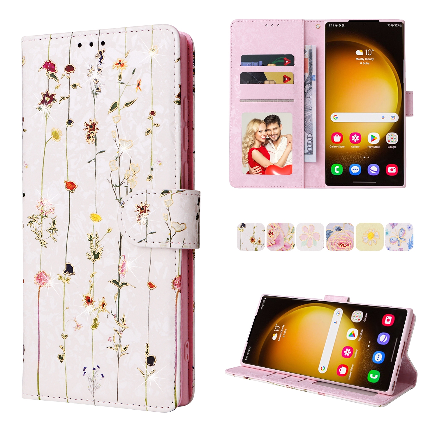 For Samsung Galaxy S24 Ultra 5G Bronzing Painting RFID Leather Case(Dreid Flower World) For Samsung Galaxy S24 Ultra 5G Bronzing Painting RFID Leather Case(Dreid Flower World)