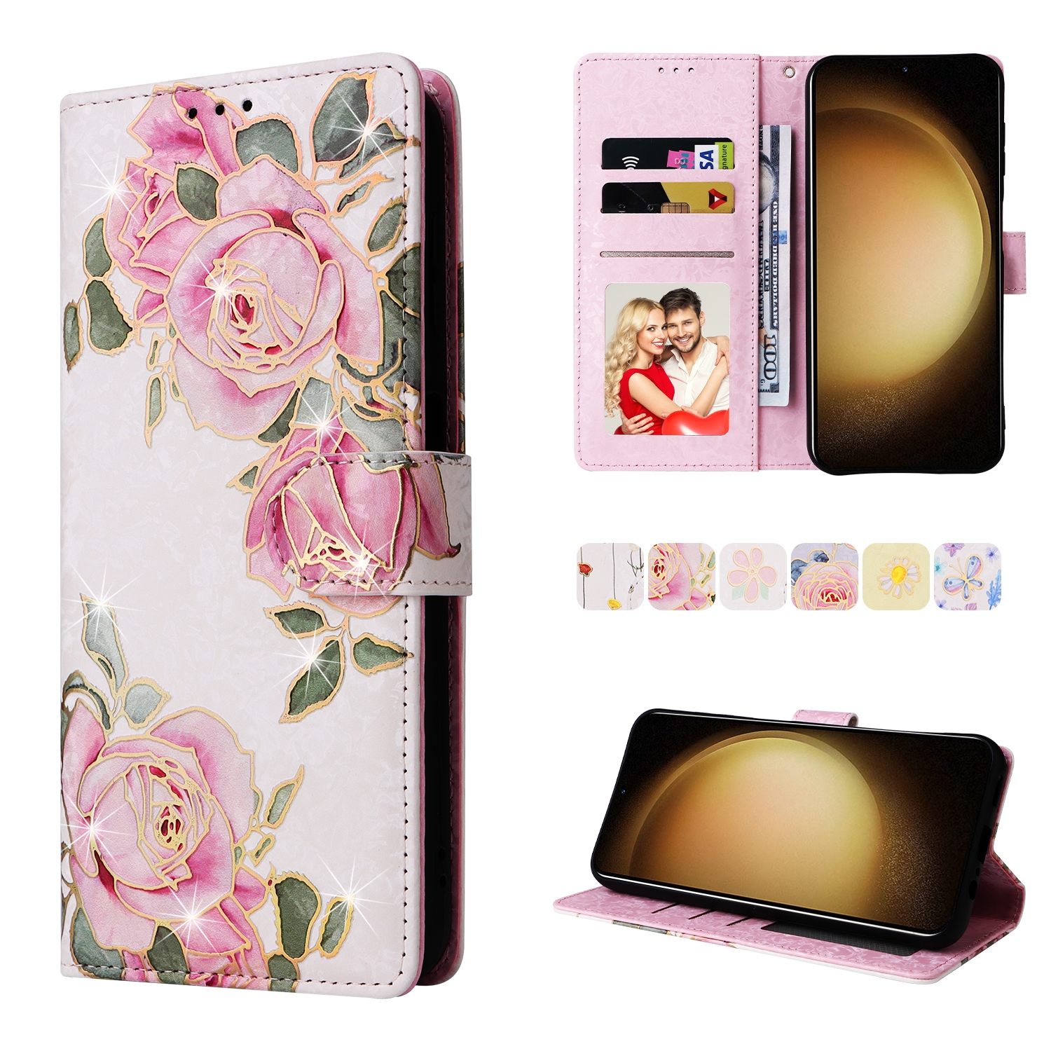 For Samsung Galaxy S24+ 5G Bronzing Painting RFID Leather Case(Rose Flower) For Samsung Galaxy S24+ 5G Bronzing Painting RFID Leather Case(Rose Flower)