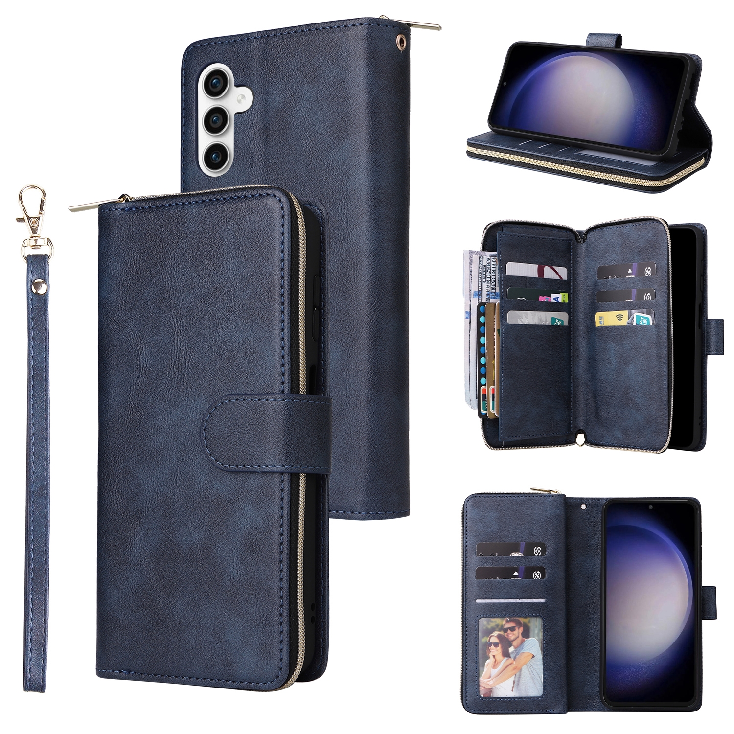 For Samsung Galaxy S23 FE 5G 9-Card Slots Zipper Wallet Bag Leather Phone Case(Blue) For Samsung Galaxy S23 FE 5G 9-Card Slots Zipper Wallet Bag Leather Phone Case(Blue)