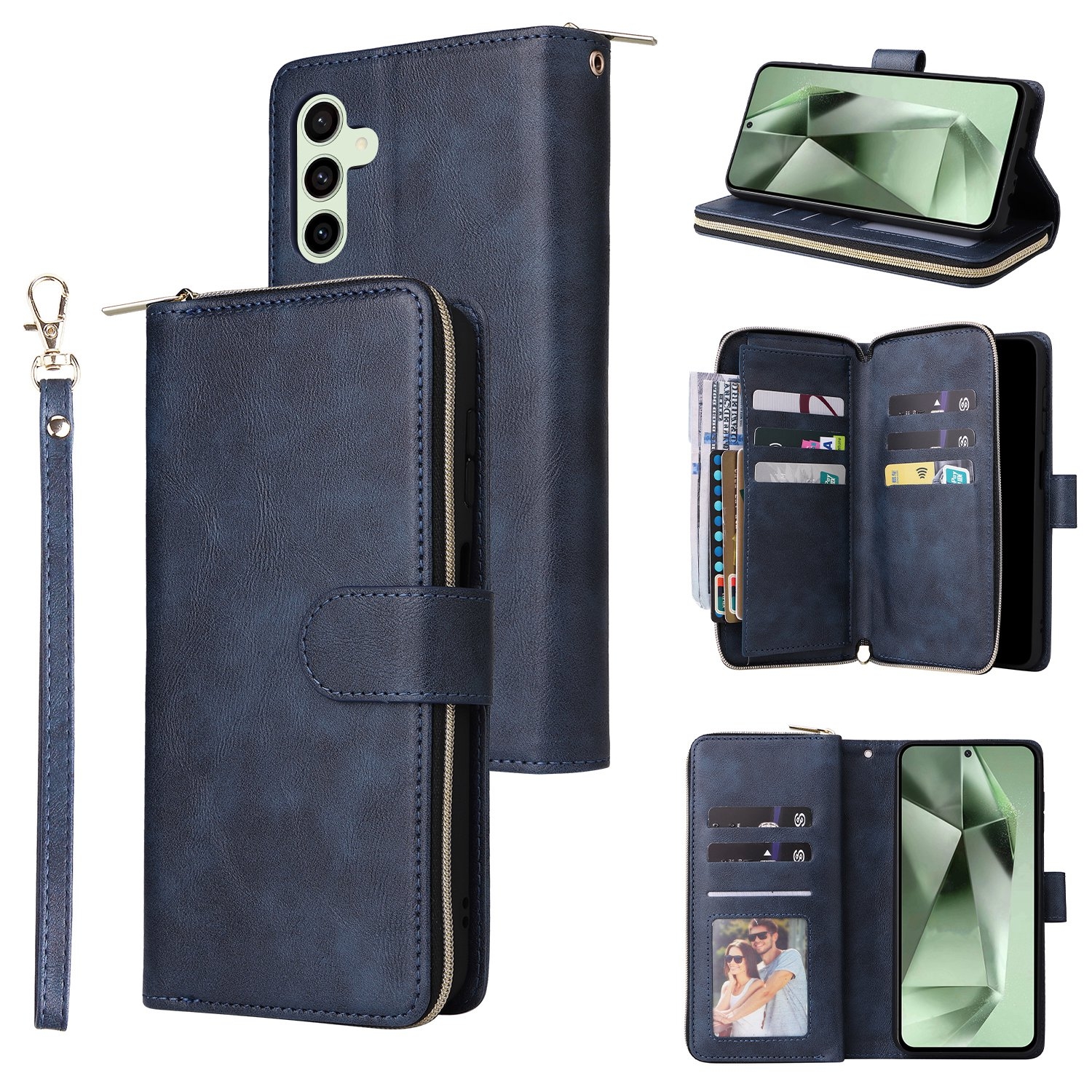 For Samsung Galaxy S24 FE 5G 9-Card Slots Zipper Wallet Bag Leather Phone Case(Blue) For Samsung Galaxy S24 FE 5G 9-Card Slots Zipper Wallet Bag Leather Phone Case(Blue)