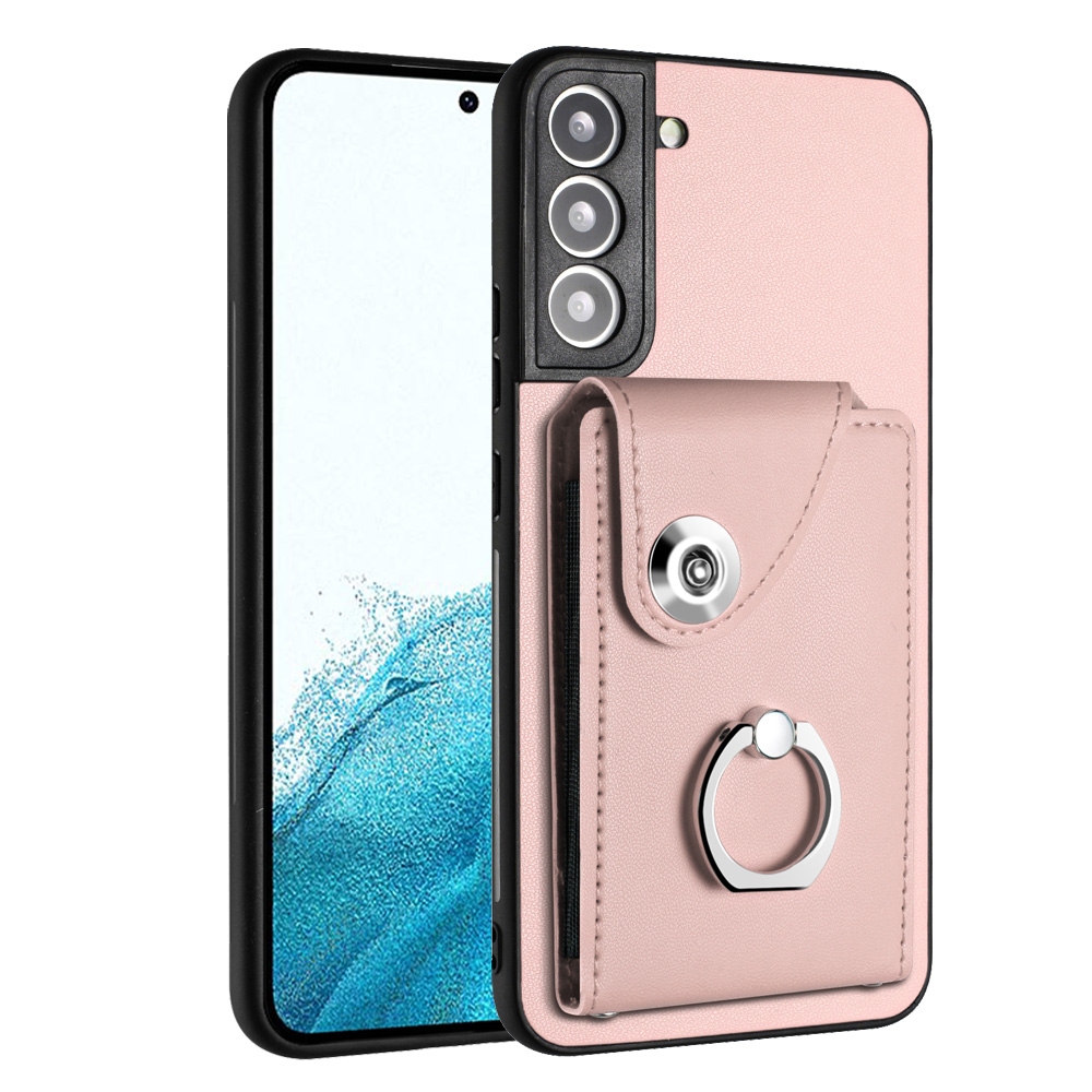 For Samsung Galaxy S22 5G Organ Card Bag Ring Holder PU Phone Case(Pink) For Samsung Galaxy S22 5G Organ Card Bag Ring Holder PU Phone Case(Pink)