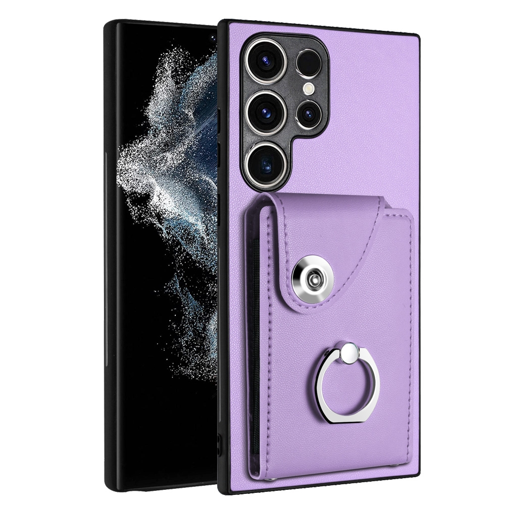 For Samsung Galaxy S23 Ultra 5G Organ Card Bag Ring Holder PU Phone Case(Purple) For Samsung Galaxy S23 Ultra 5G Organ Card Bag Ring Holder PU Phone Case(Purple)