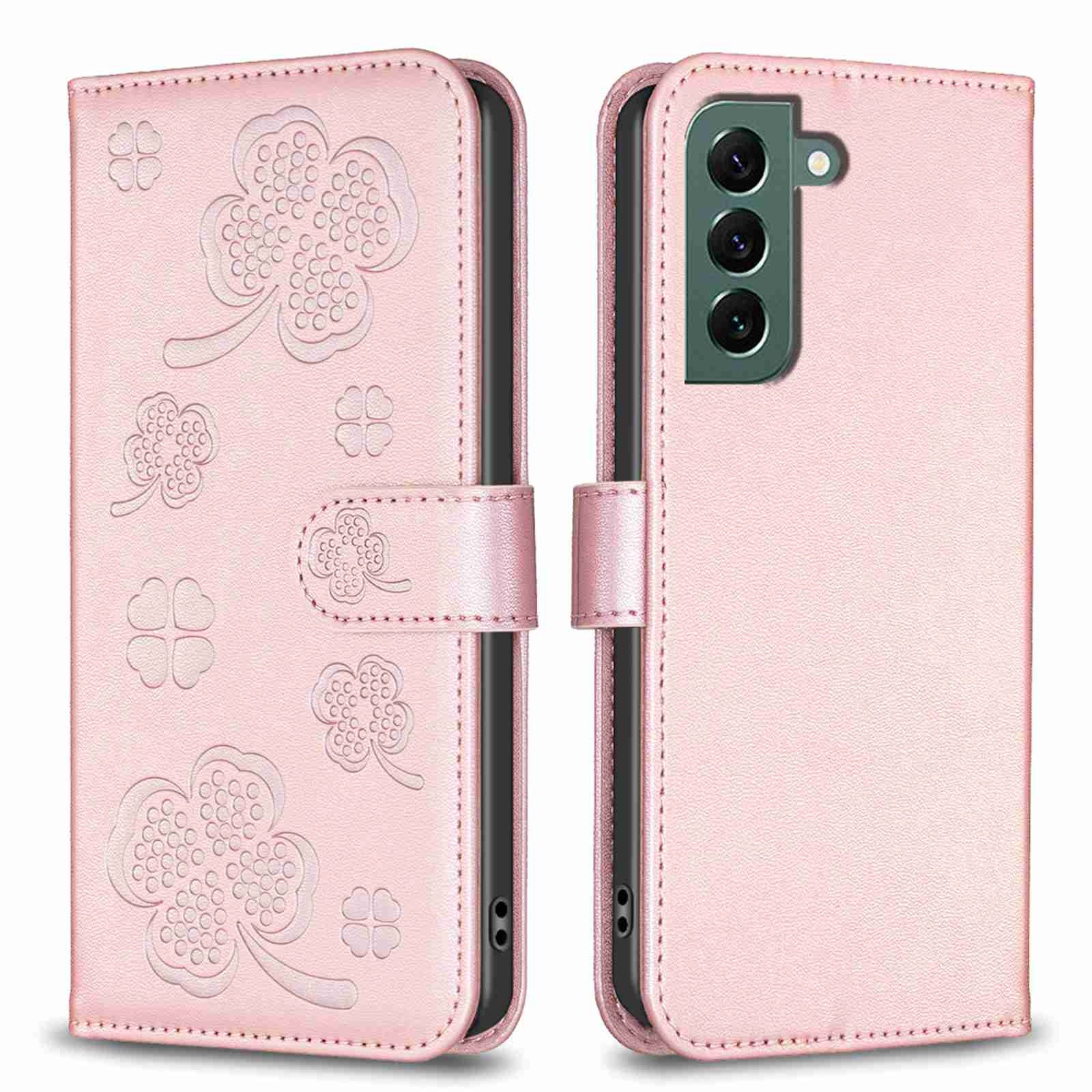 For Samsung Galaxy S22 5G Four-leaf Embossed Leather Phone Case(Pink) For Samsung Galaxy S22 5G Four-leaf Embossed Leather Phone Case(Pink)