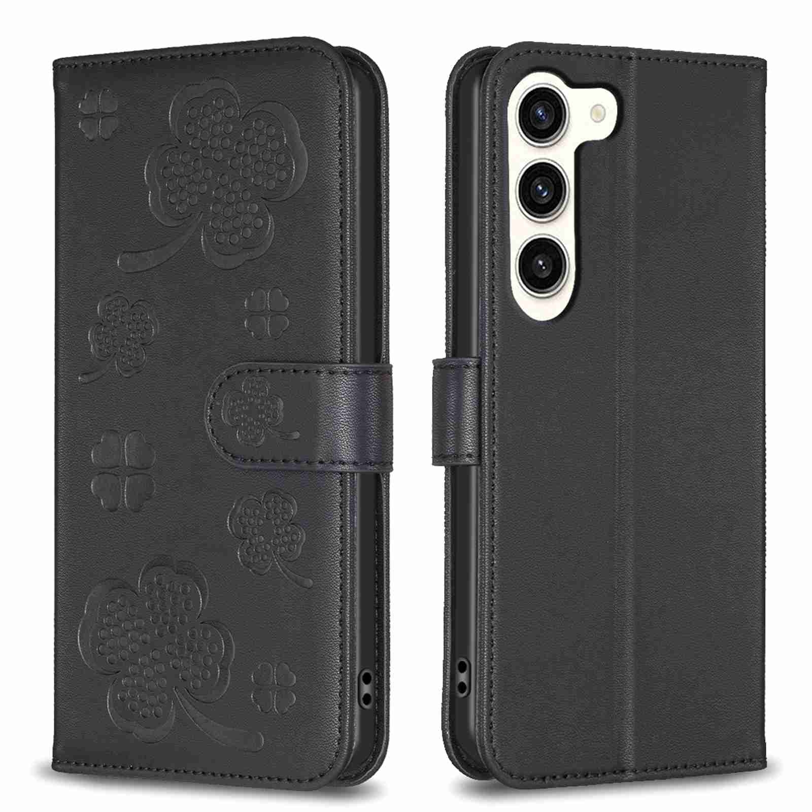 For Samsung Galaxy S23+ 5G Four-leaf Embossed Leather Phone Case(Black) For Samsung Galaxy S23+ 5G Four-leaf Embossed Leather Phone Case(Black)