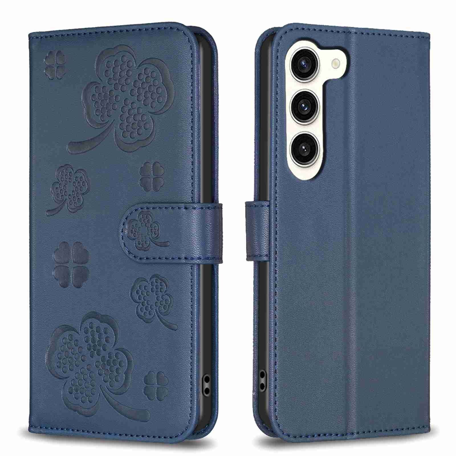 For Samsung Galaxy S24 5G Four-leaf Embossed Leather Phone Case(Blue) For Samsung Galaxy S24 5G Four-leaf Embossed Leather Phone Case(Blue)