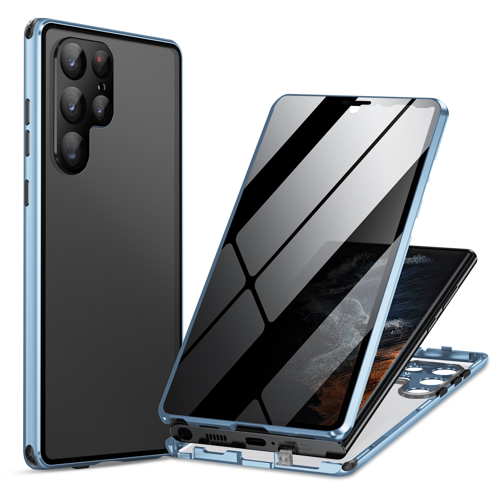 For Samsung Galaxy S24 Ultra 5G Anti-peeping Magnetic Double-sided Tempered Glass Phone Case(Blue) For Samsung Galaxy S24 Ultra 5G Anti-peeping Magnetic Double-sided Tempered Glass Phone Case(Blue)