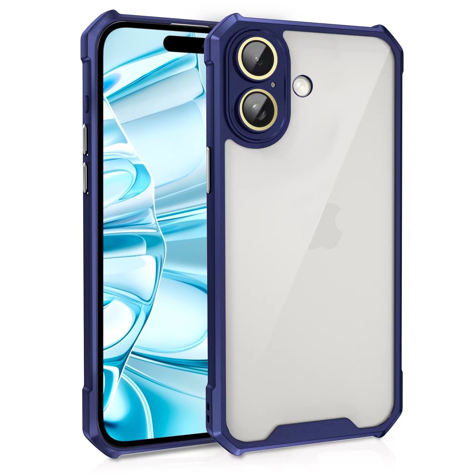 For iPhone 16 Shockproof Acrylic Phone Case with Lens Glass Film(Blue) For iPhone 16 Shockproof Acrylic Phone Case with Lens Glass Film(Blue)
