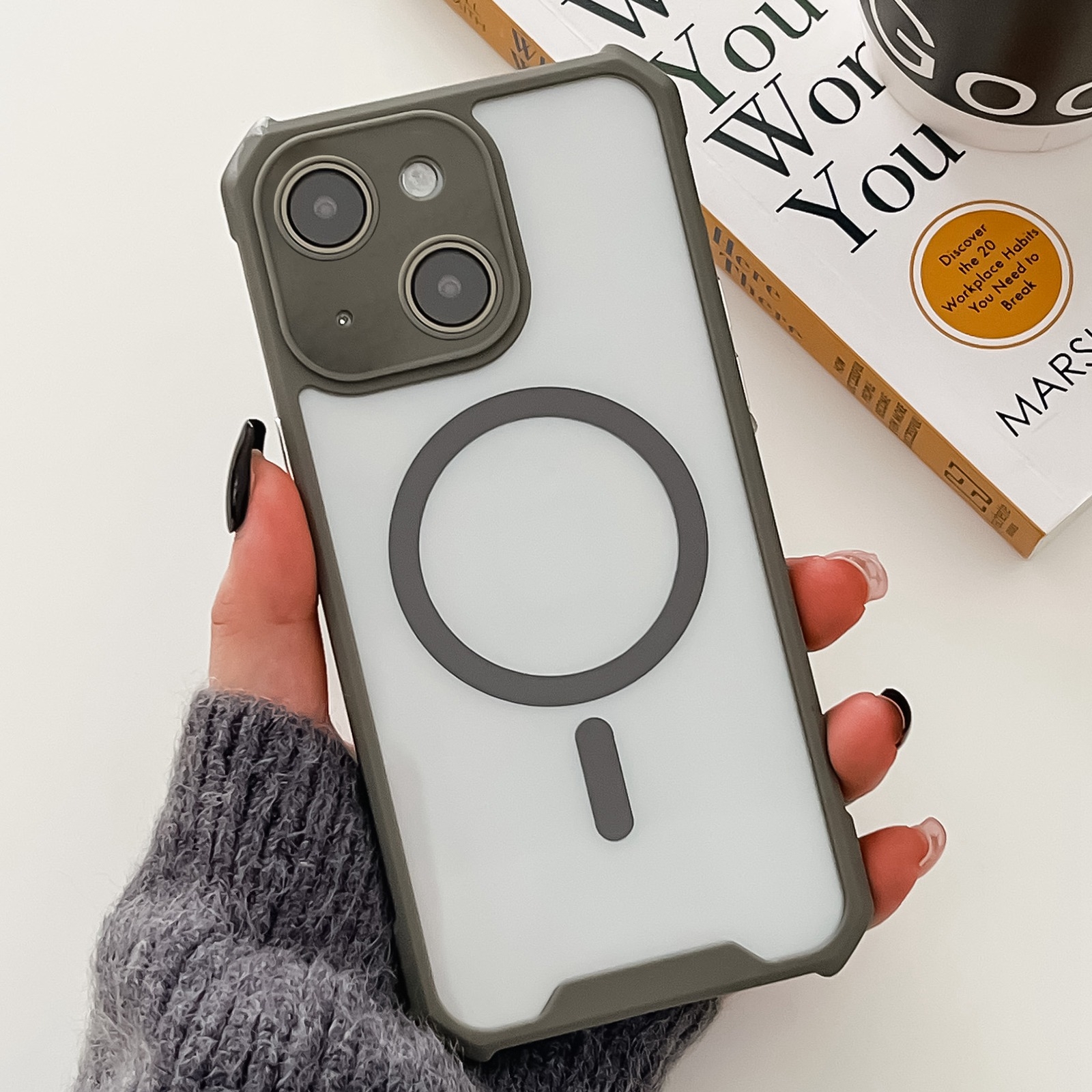 For iPhone 14 Plus Colorful Two-Color Lens Film MagSafe Magnetic Horn Acrylic+TPU Case(Grey) For iPhone 14 Plus Colorful Two-Color Lens Film MagSafe Magnetic Horn Acrylic+TPU Case(Grey)
