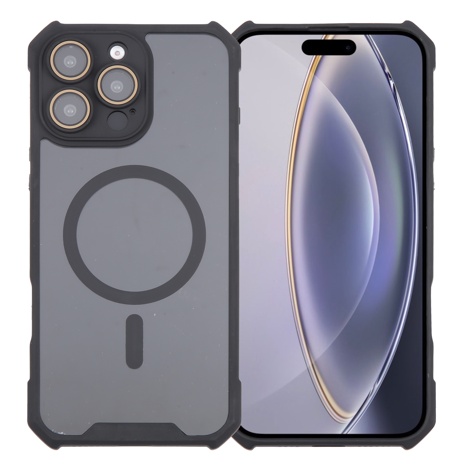 For iPhone 16 Pro Max Colorful Two-Color Lens Film MagSafe Magnetic Horn Acrylic+TPU Case(Black) For iPhone 16 Pro Max Colorful Two-Color Lens Film MagSafe Magnetic Horn Acrylic+TPU Case(Black)