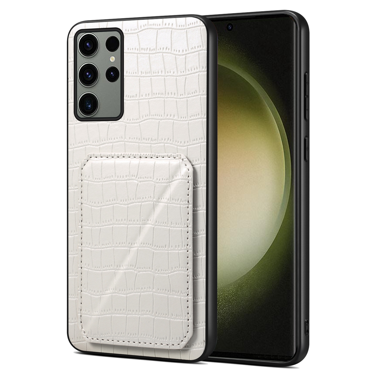For Samsung Galaxy S23 Ultra 5G Denior Imitation Crocodile Leather Back Phone Case with Holder(White) For Samsung Galaxy S23 Ultra 5G Denior Imitation Crocodile Leather Back Phone Case with Holder(White)