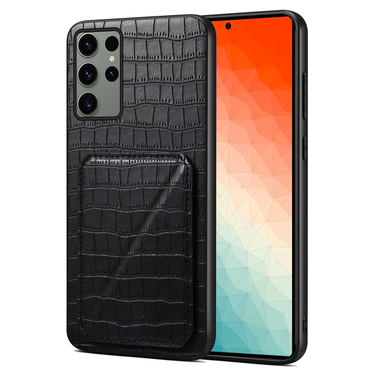 For Samsung Galaxy S24 Ultra 5G Denior Imitation Crocodile Leather Back Phone Case with Holder(Black) For Samsung Galaxy S24 Ultra 5G Denior Imitation Crocodile Leather Back Phone Case with Holder(Black)